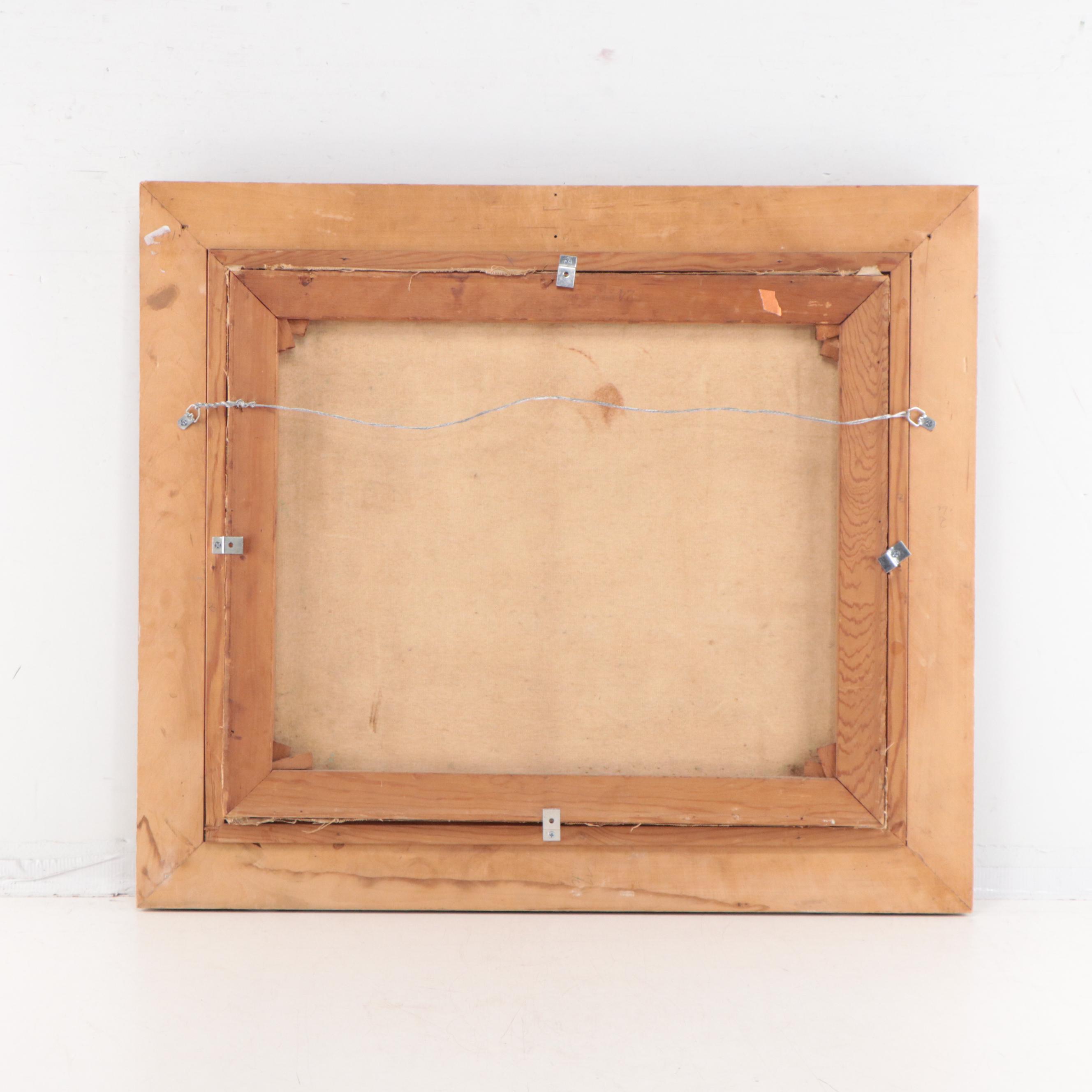 Igor Stylized Oil Painting of Harbor Scene, Late 20th Century