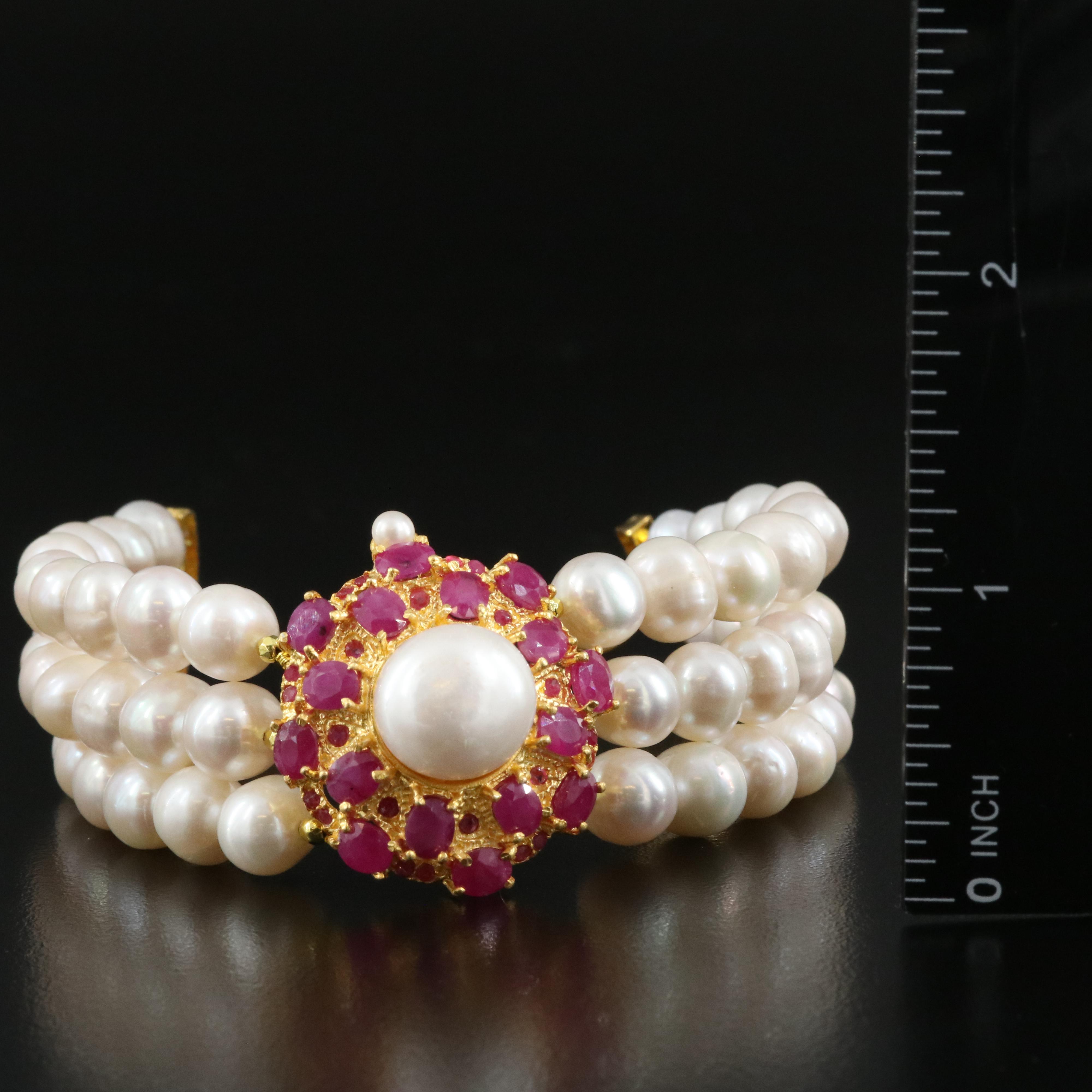Sterling Pearl and Corundum Bracelet