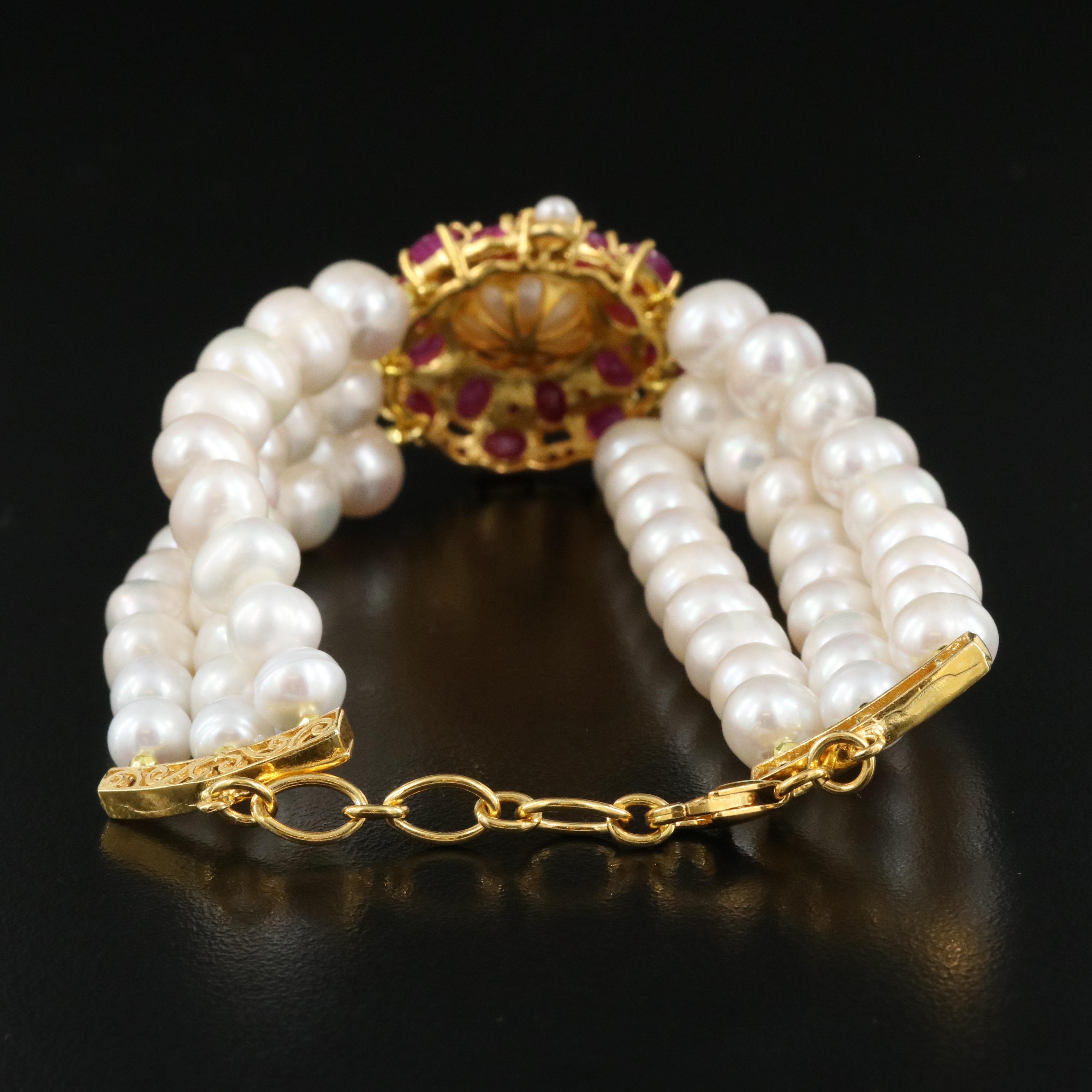Sterling Pearl and Corundum Bracelet