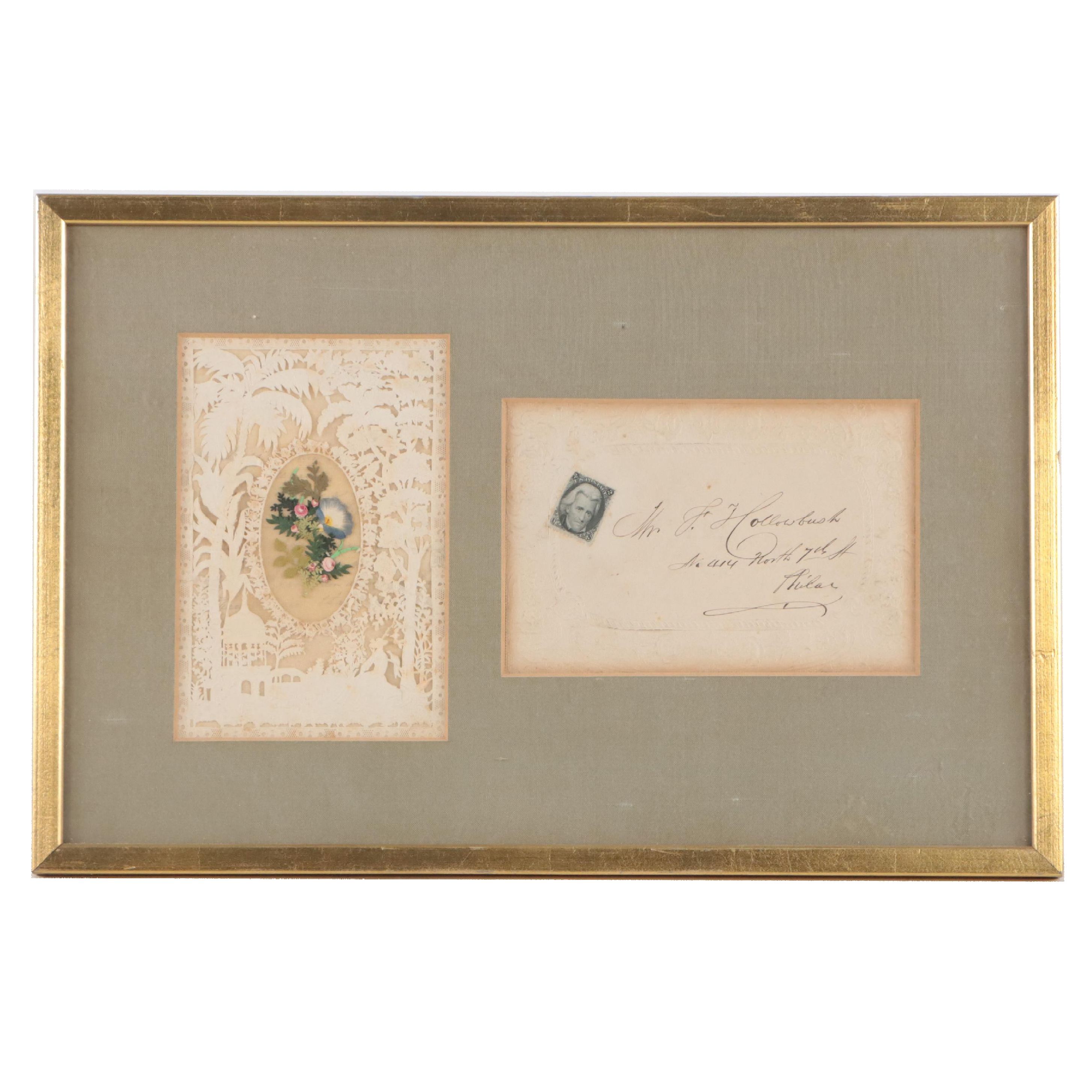 American Cut Paper Composition and Letter in Frame, 19th Century