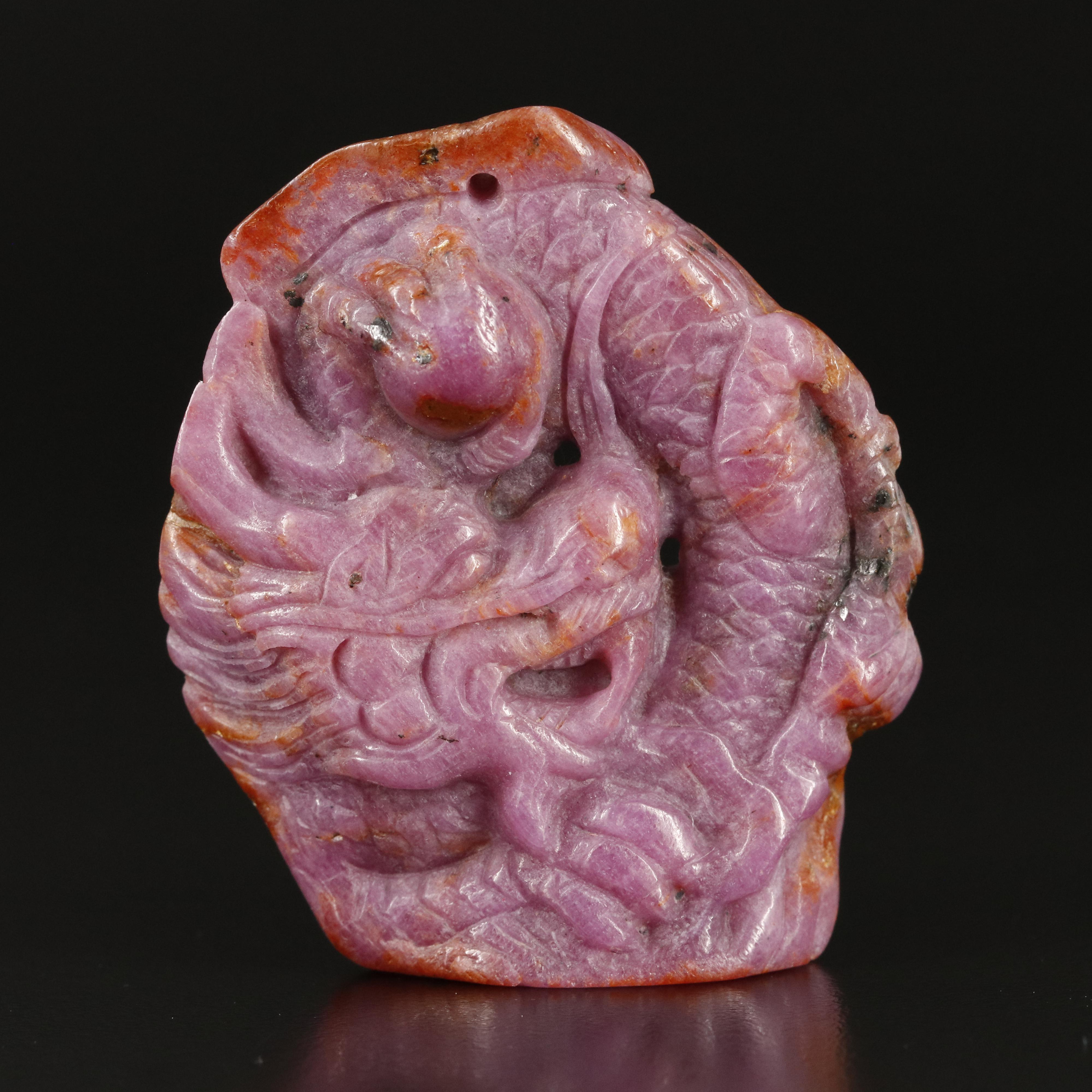 Carved 290.39 CT Ruby Dragon Pendant
