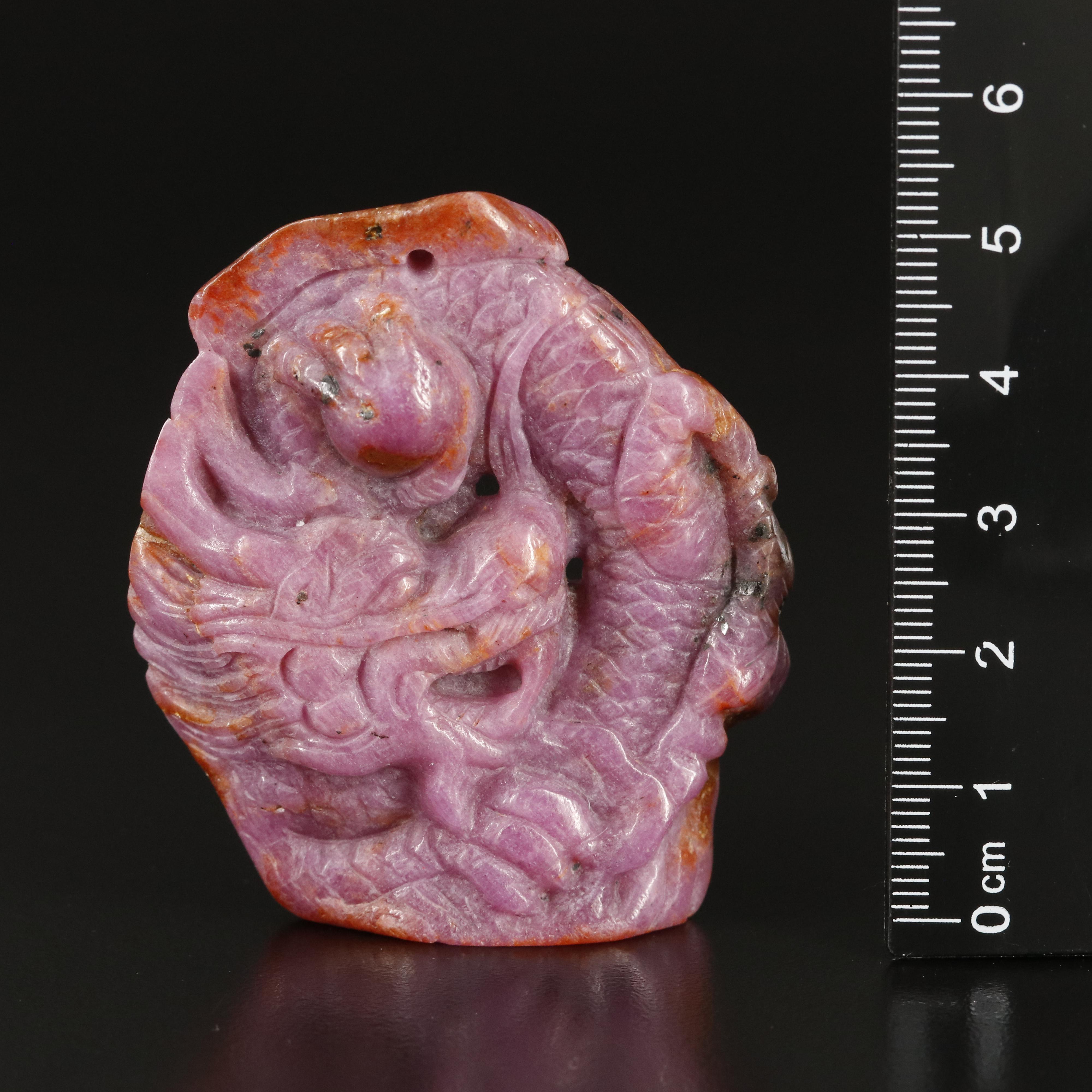 Carved 290.39 CT Ruby Dragon Pendant