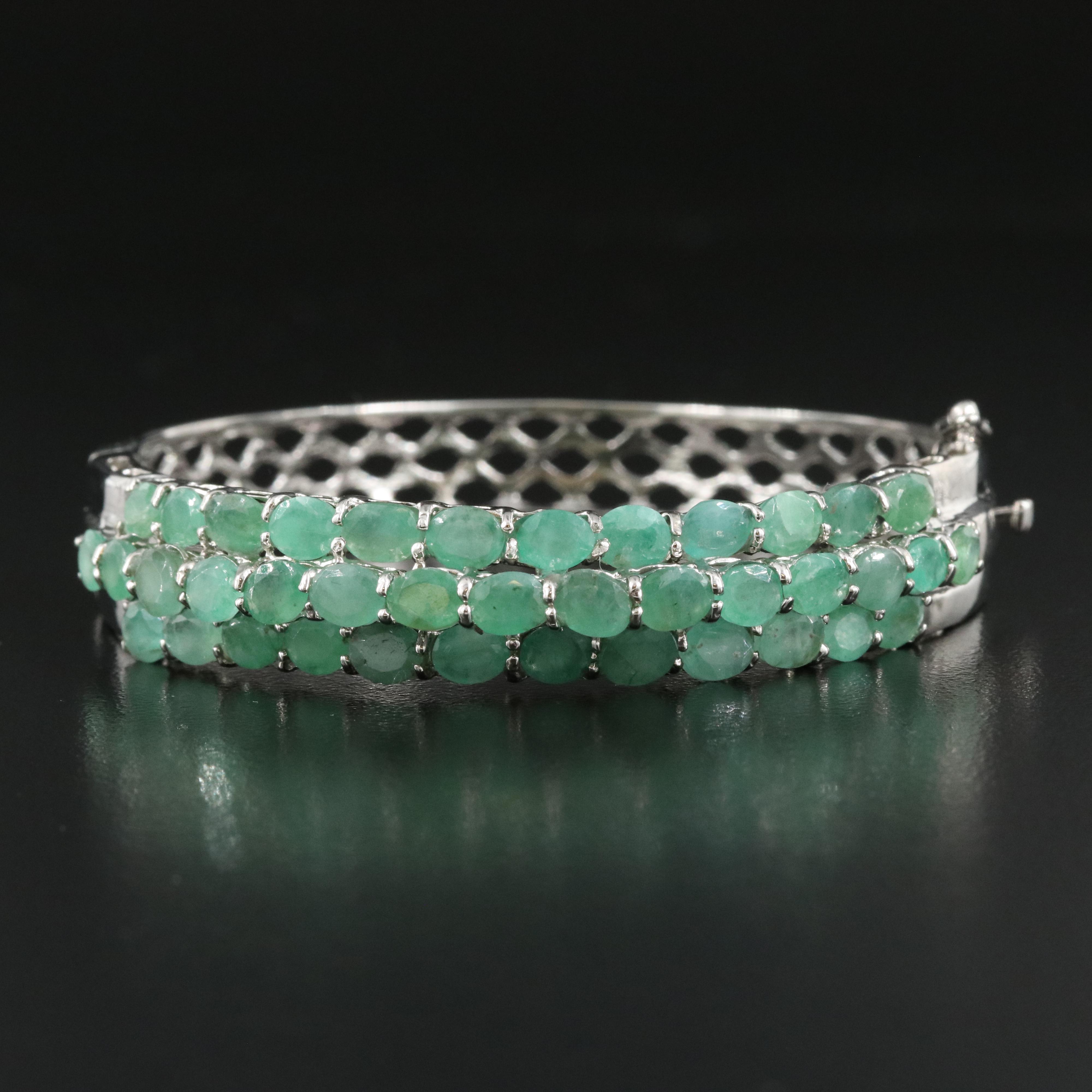 Sterling Emerald Hinged Bangle