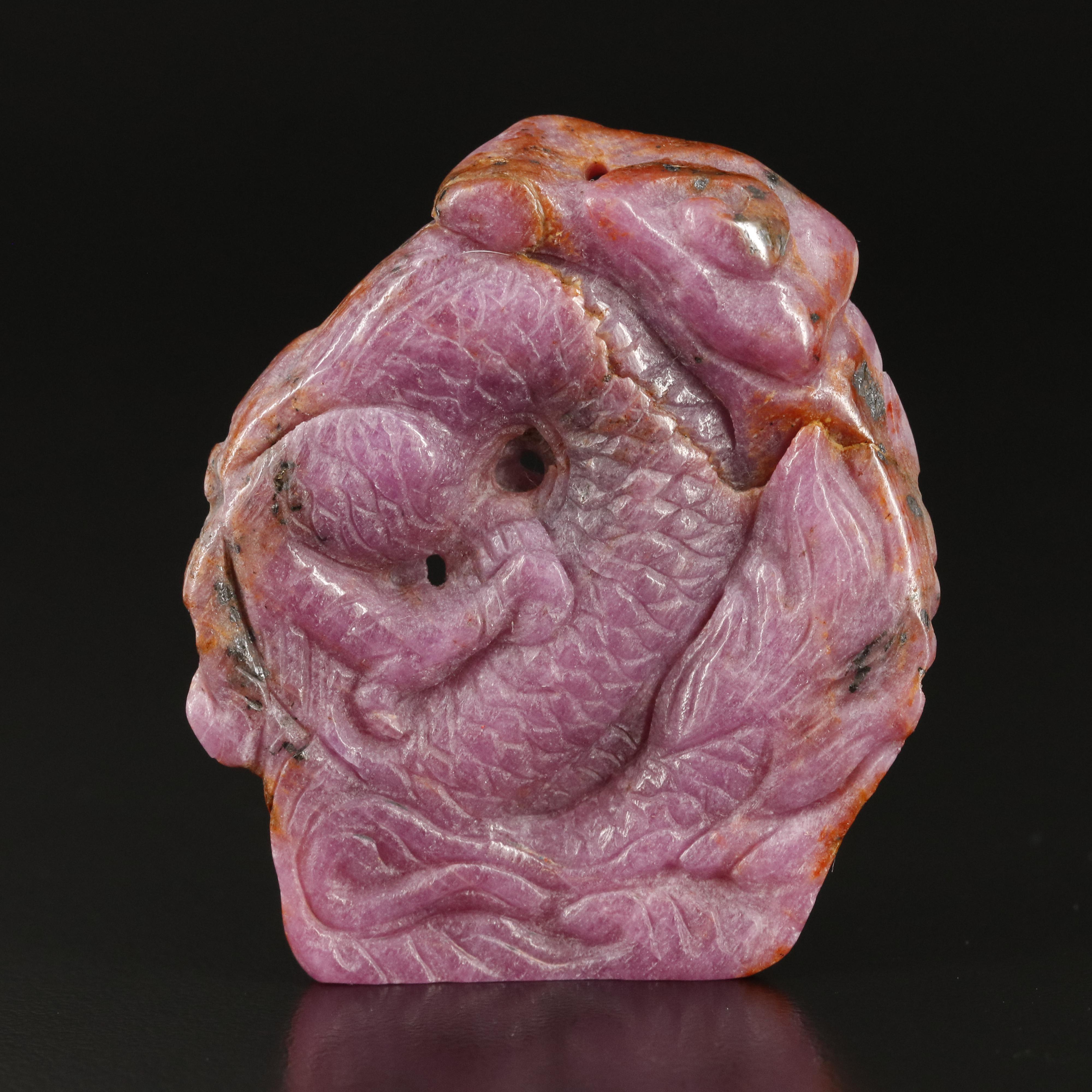 Carved 290.39 CT Ruby Dragon Pendant