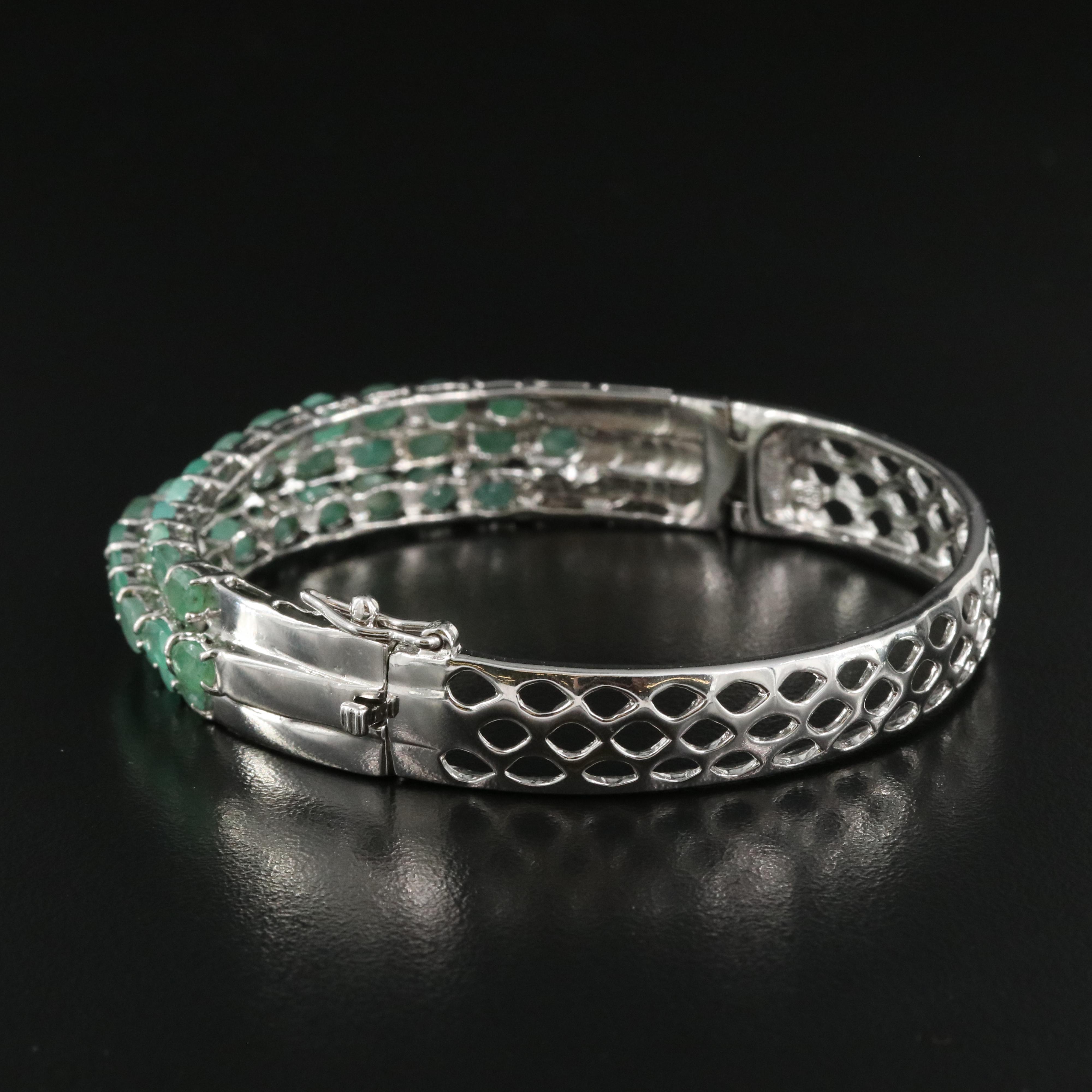 Sterling Emerald Hinged Bangle