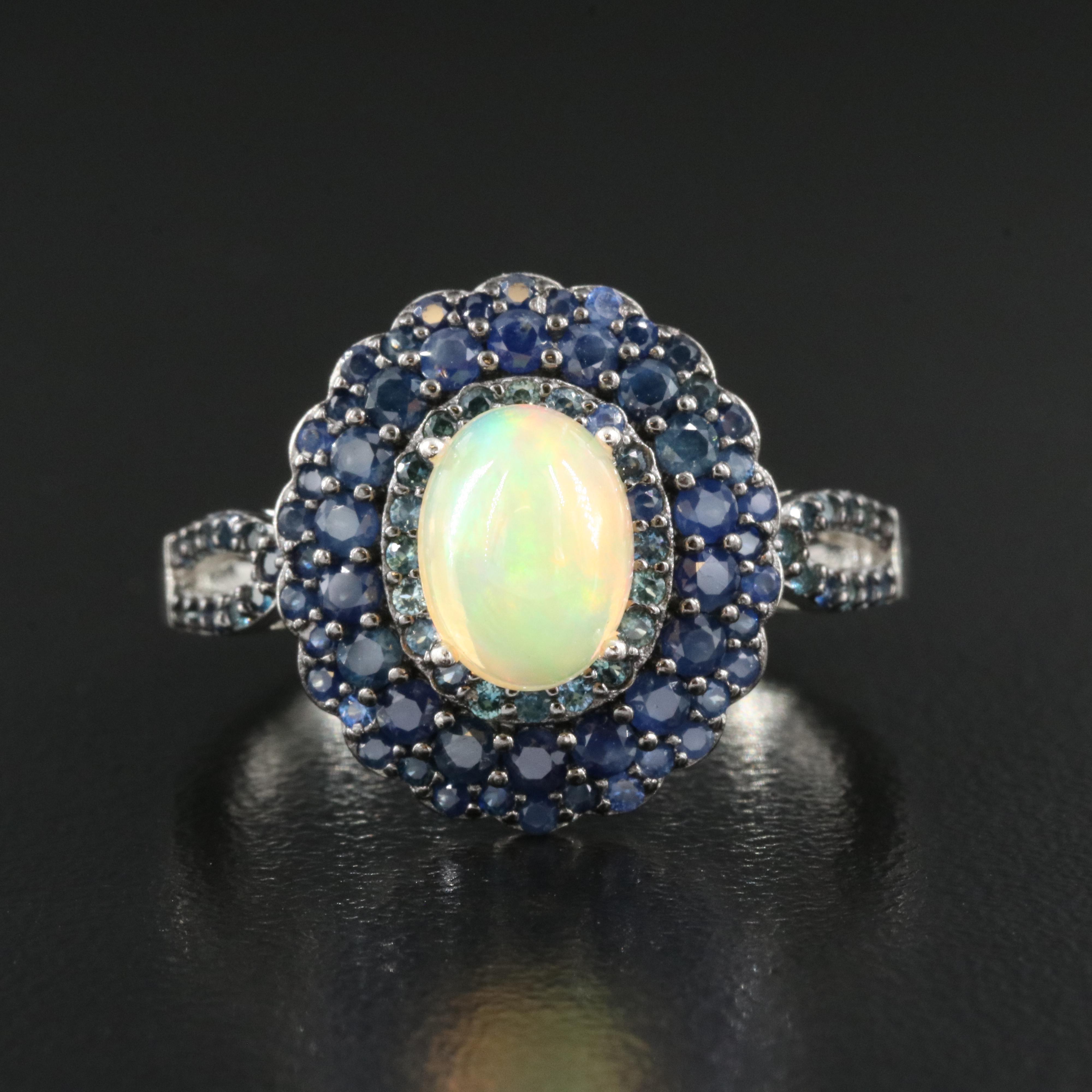 Sterling Opal and Sapphire Ring