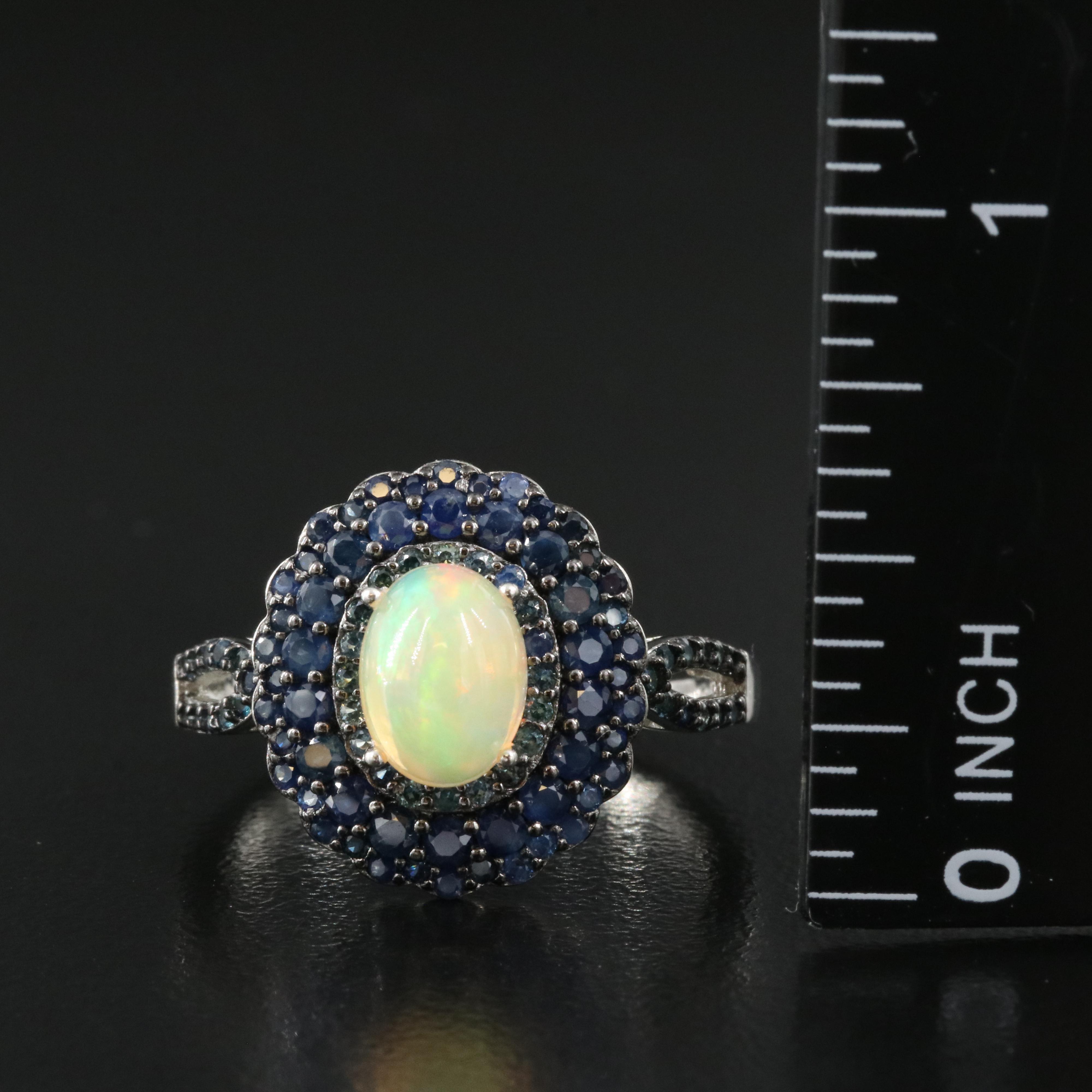 Sterling Opal and Sapphire Ring