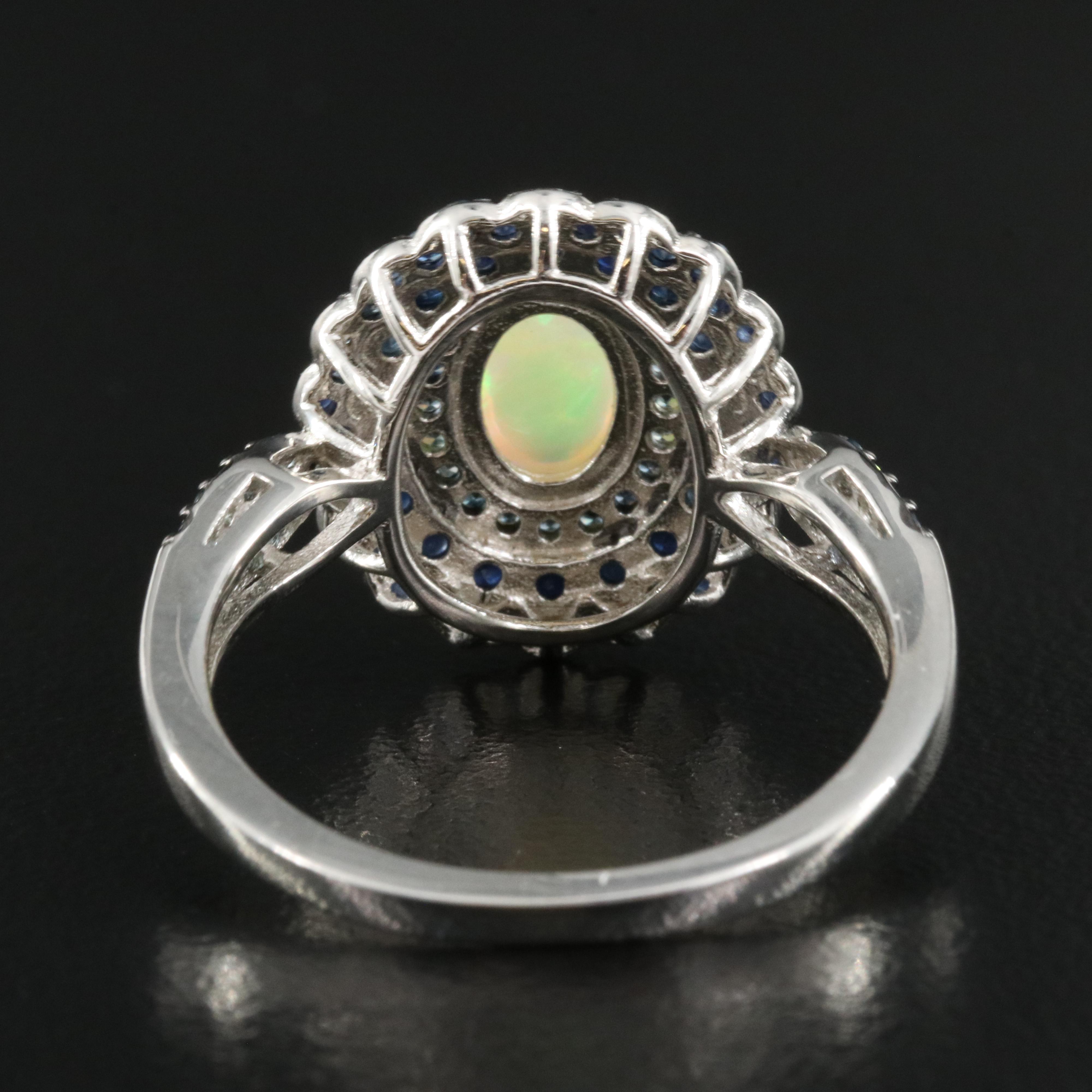 Sterling Opal and Sapphire Ring