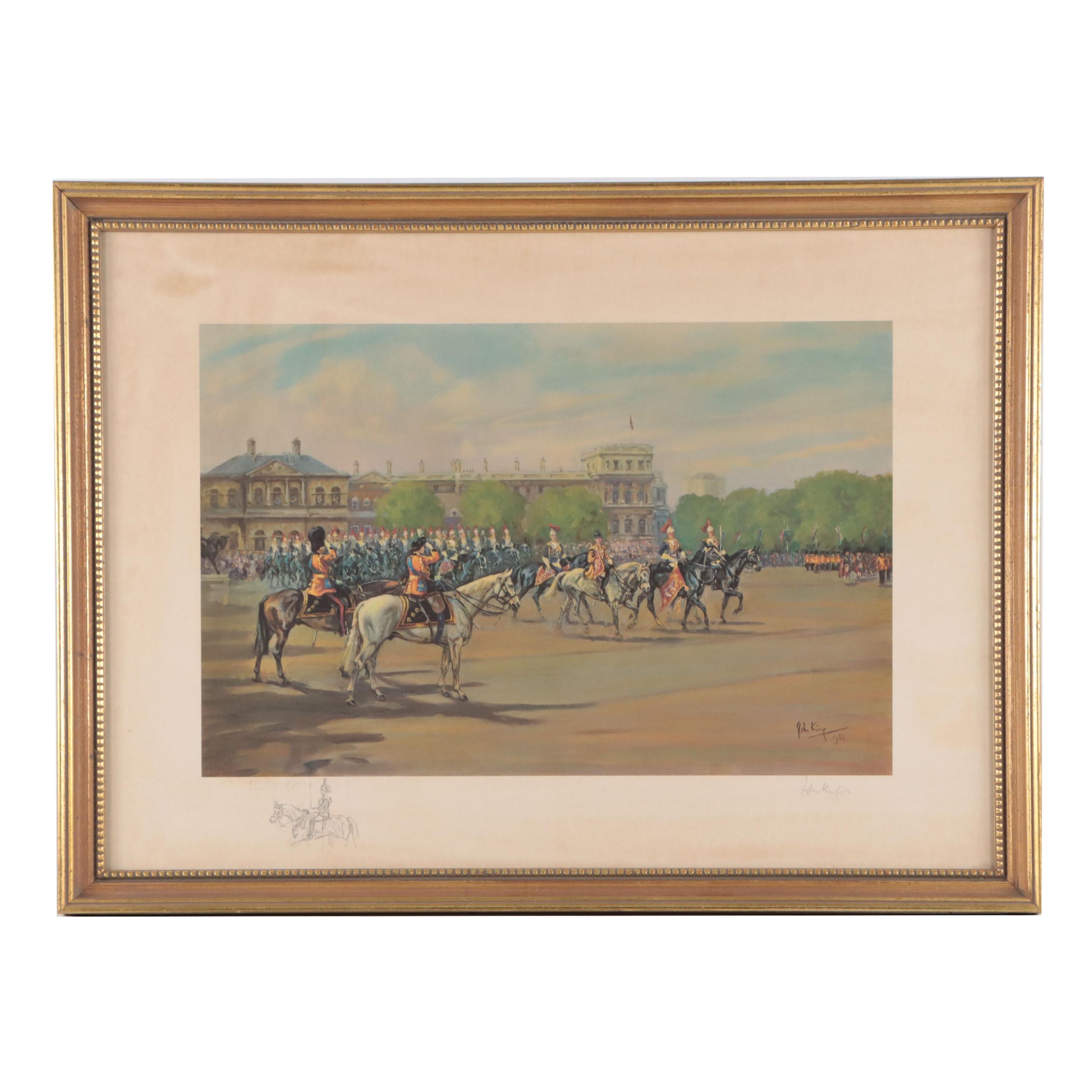 John Gregory King Offset Lithograph "Trooping The Colour"