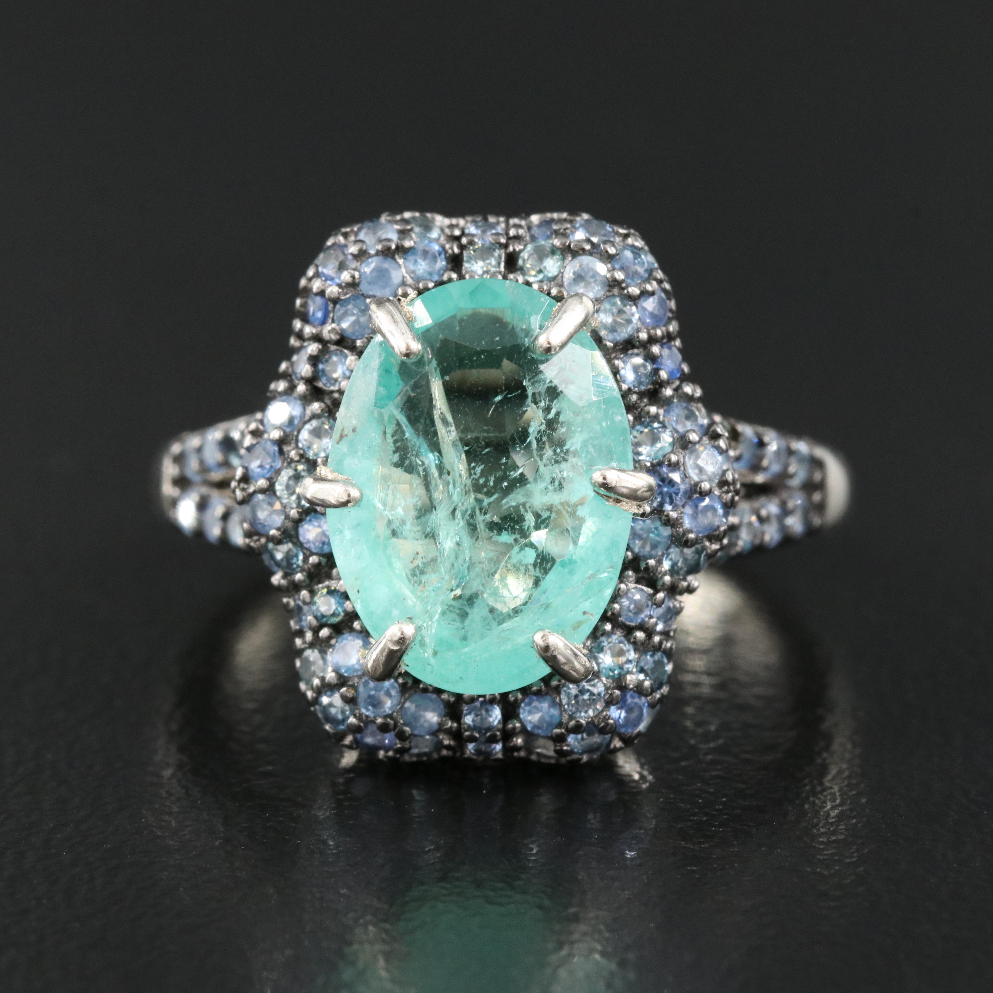 Sterling Emerald and Sapphire Ring