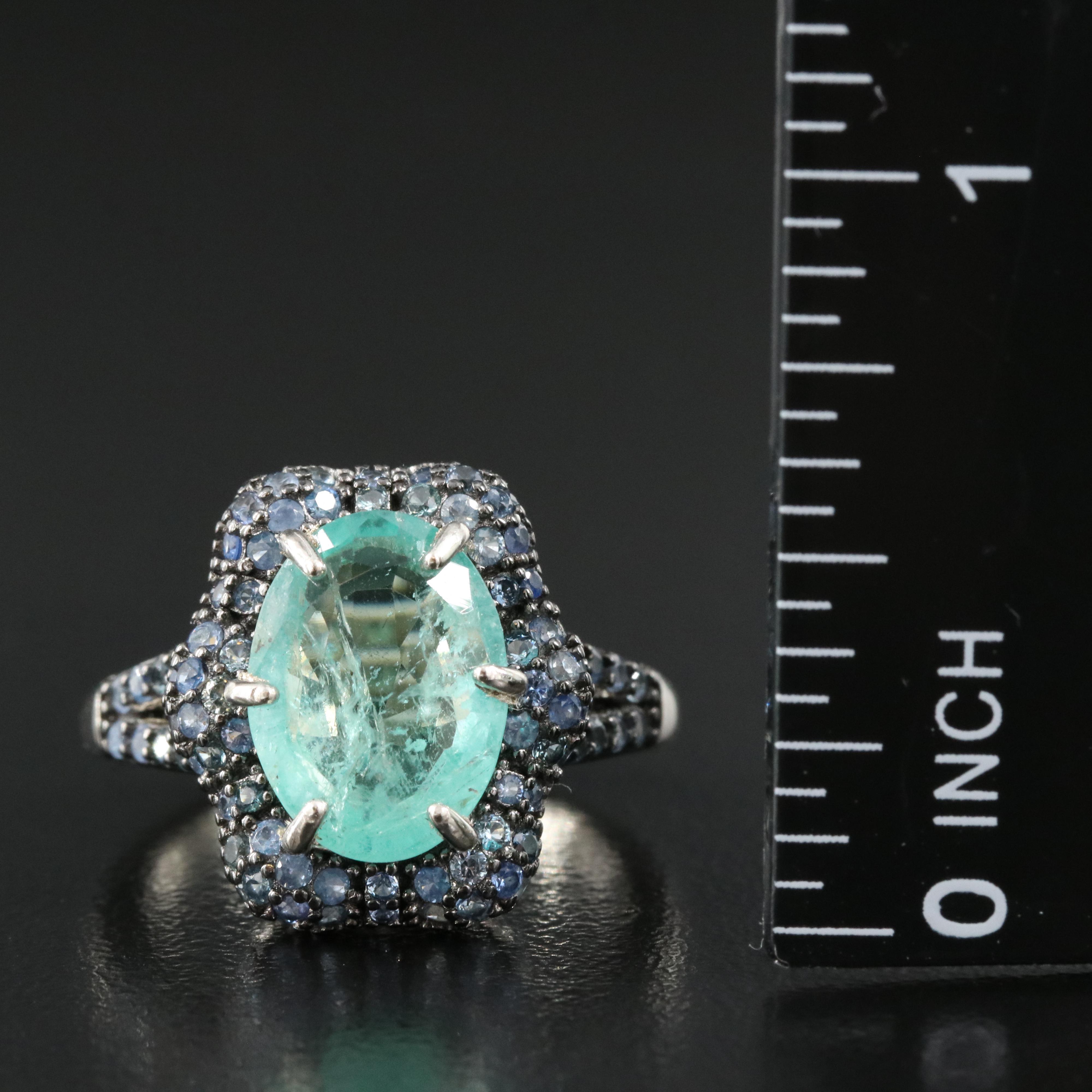 Sterling Emerald and Sapphire Ring