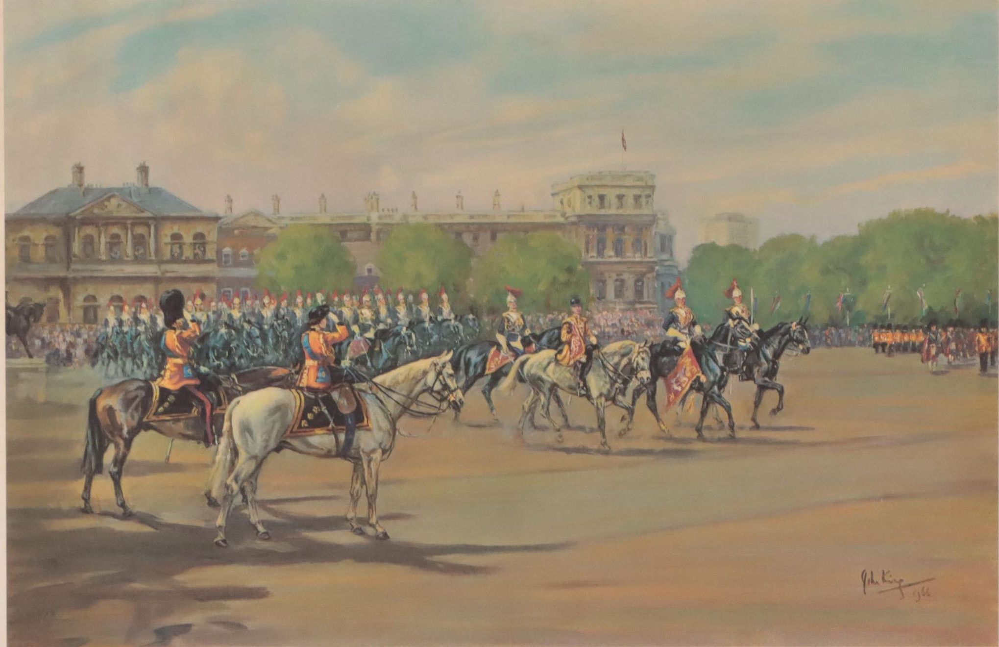 John Gregory King Offset Lithograph "Trooping The Colour"