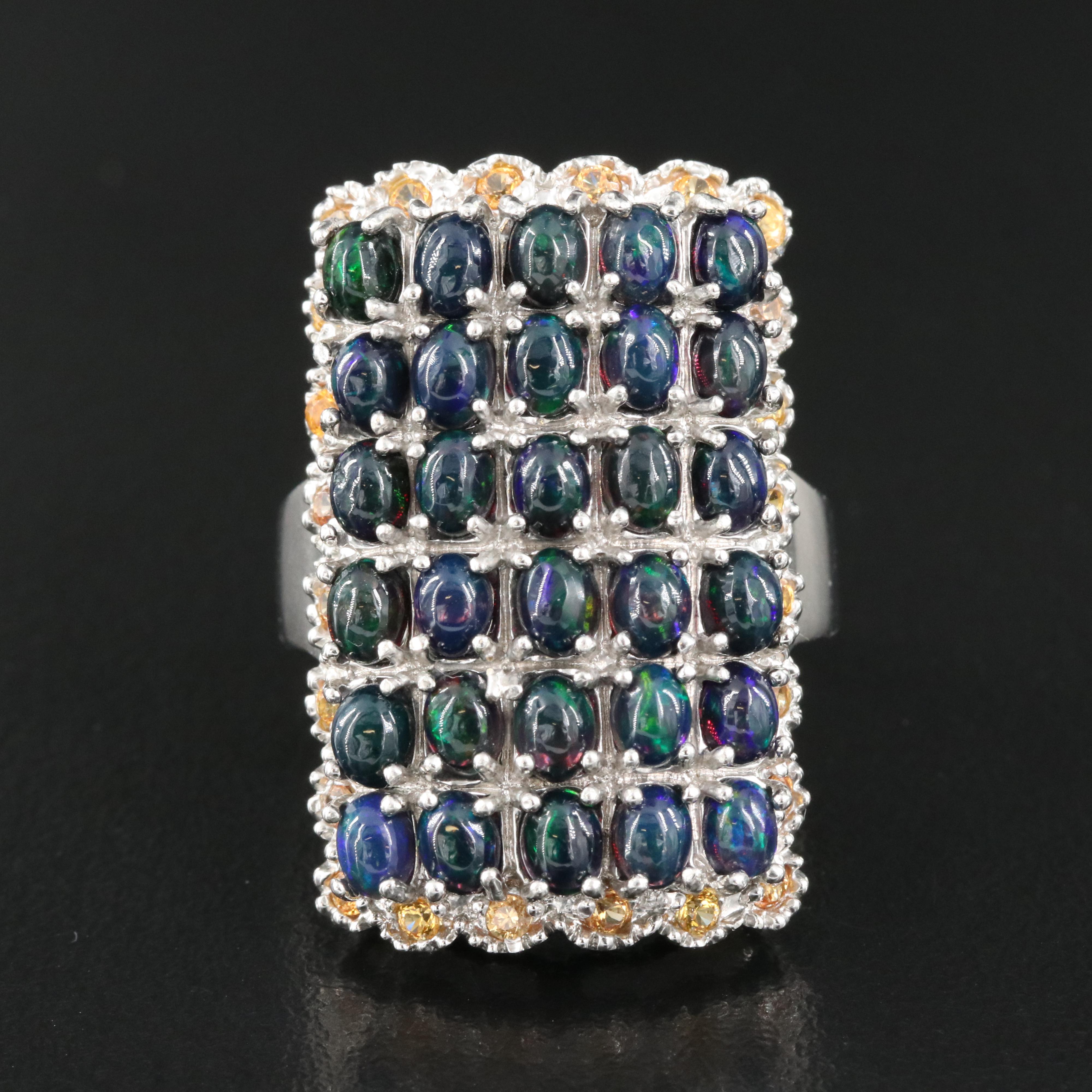 Sterling Opal and Sapphire Ring