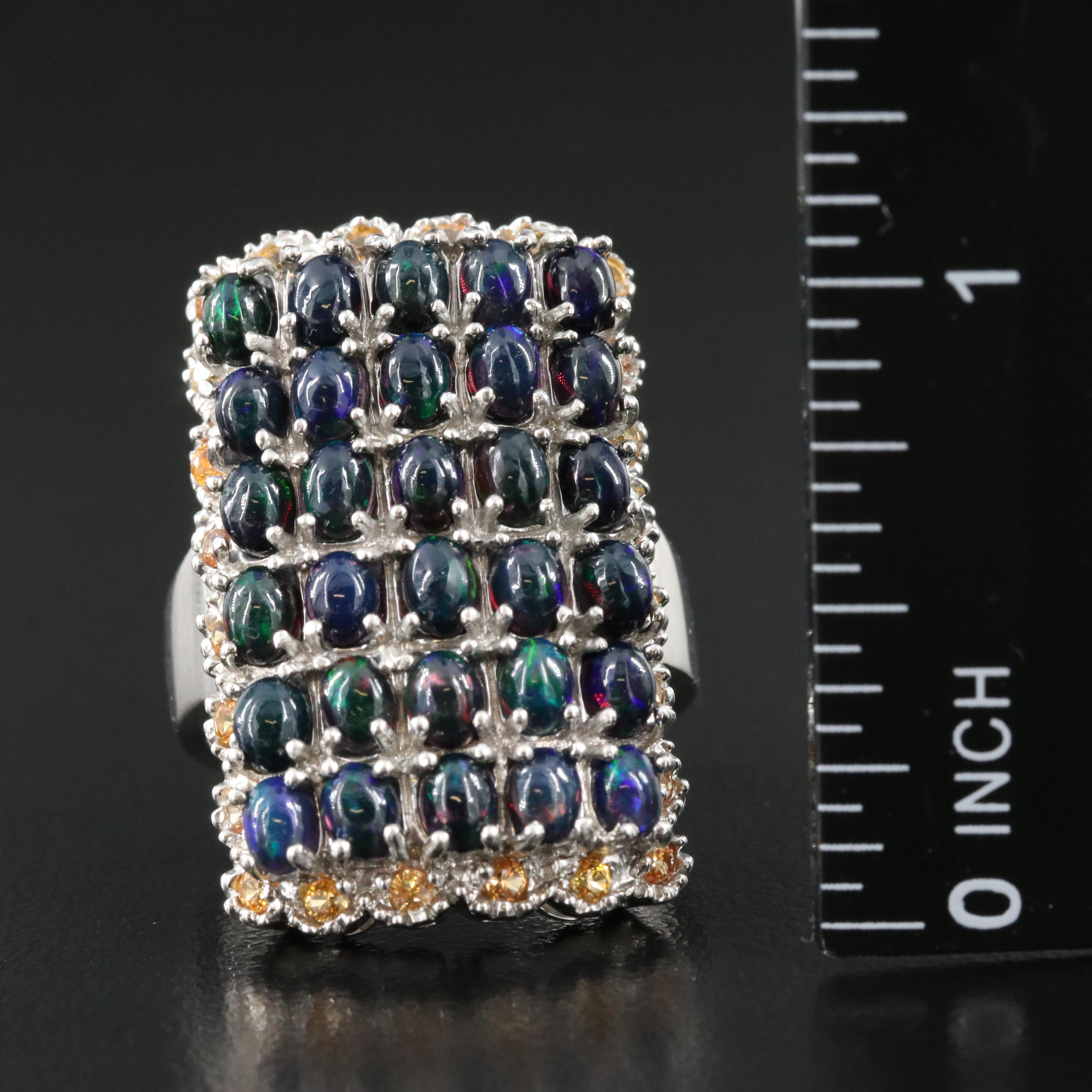 Sterling Opal and Sapphire Ring