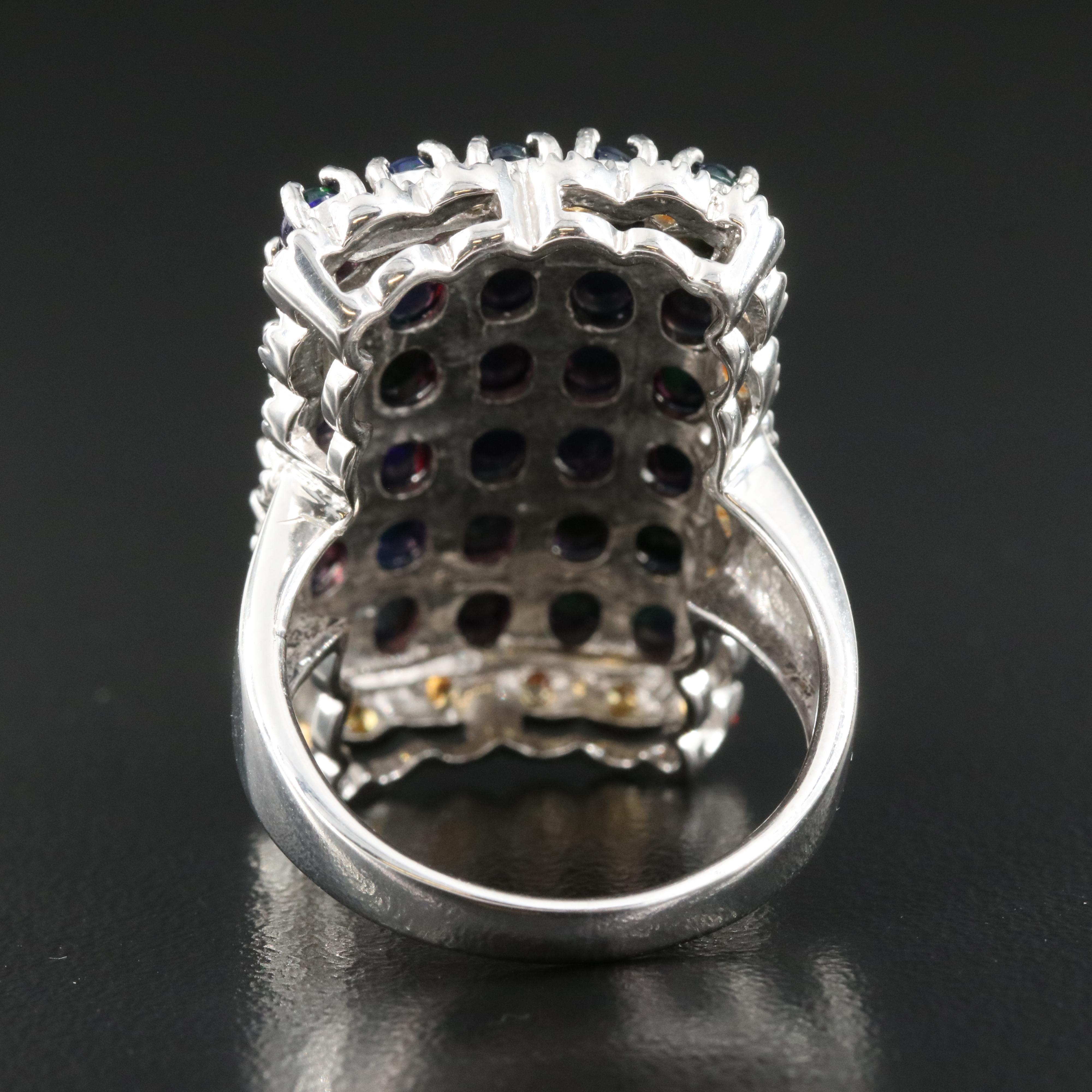 Sterling Opal and Sapphire Ring