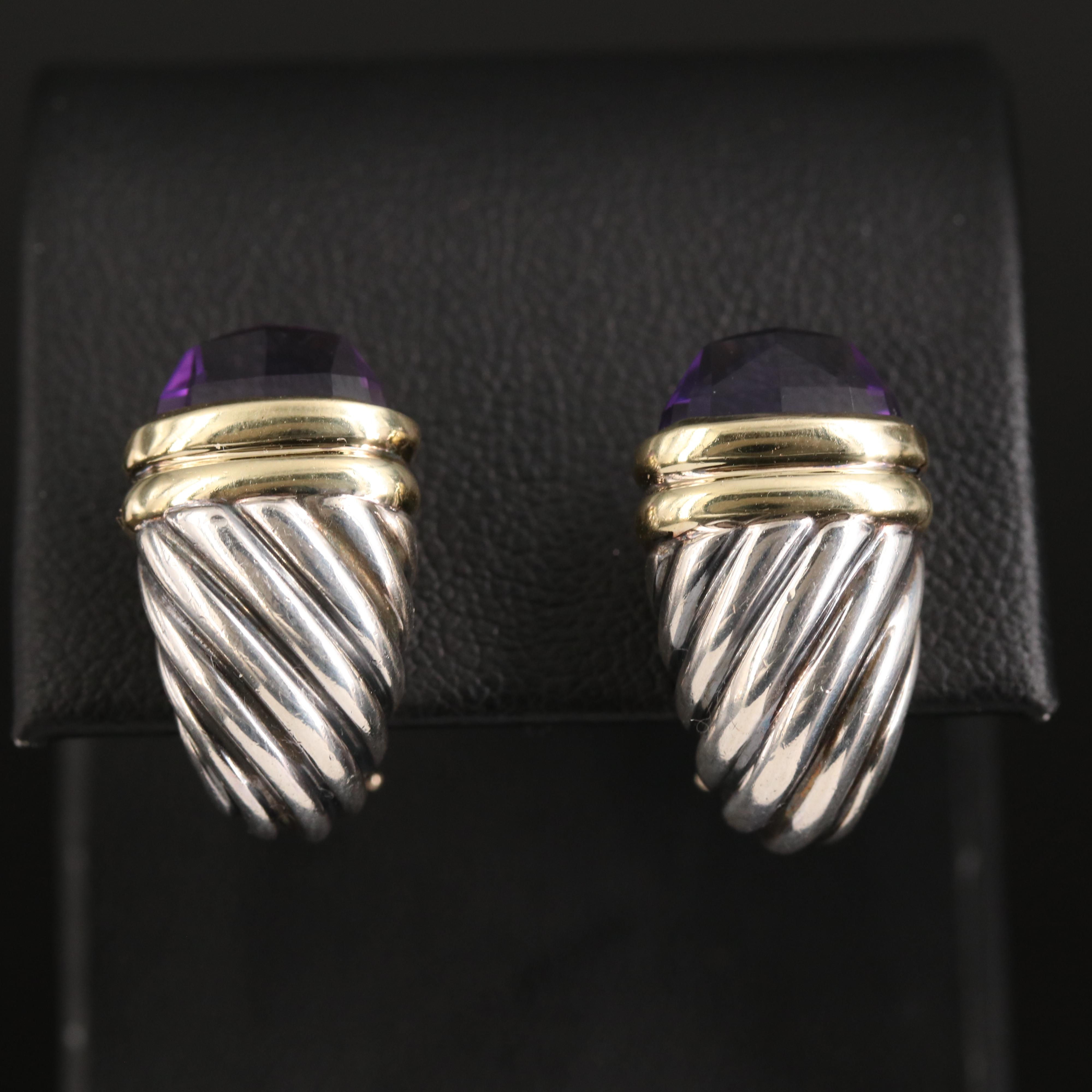 David Yurman Sterling Amethyst Earrings with 14K Accents