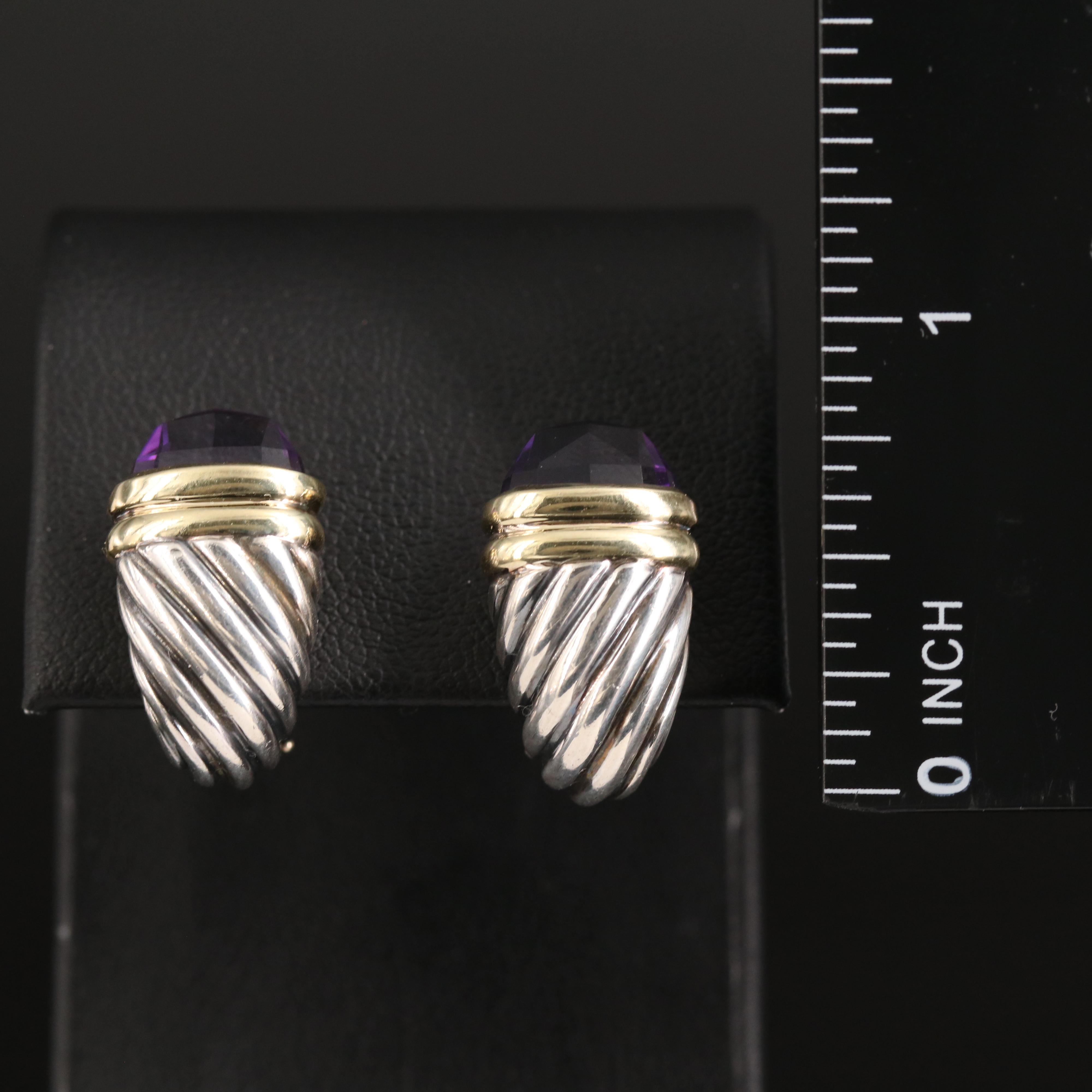 David Yurman Sterling Amethyst Earrings with 14K Accents