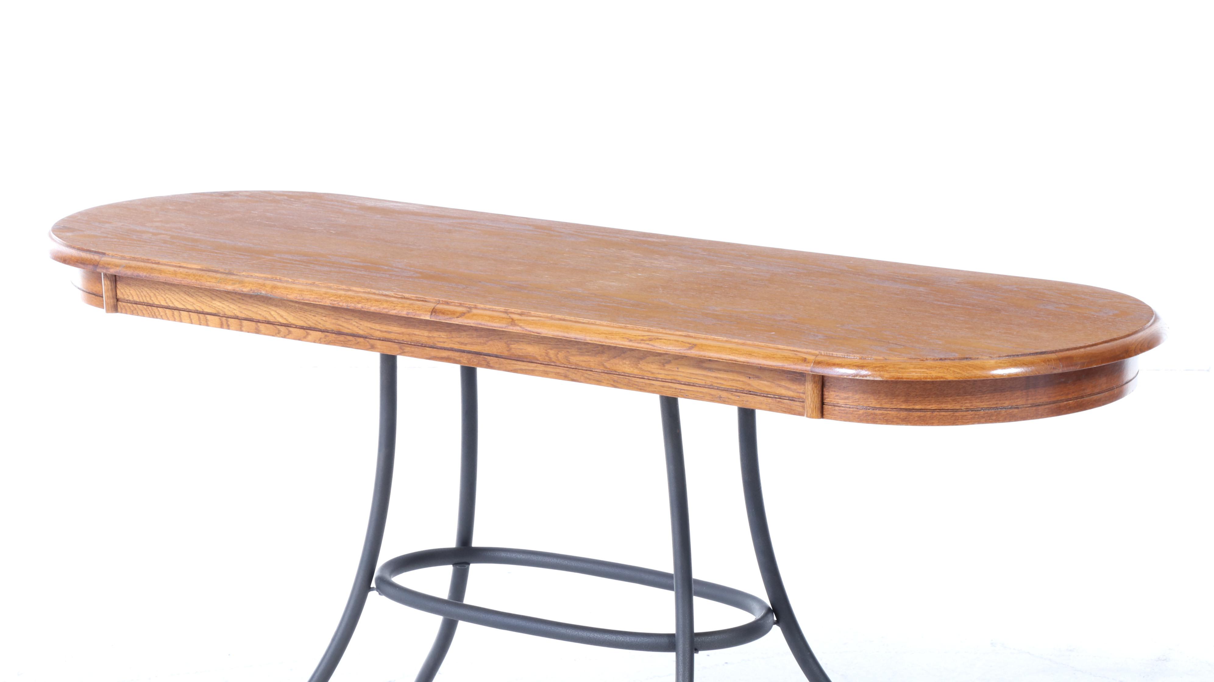 Oak and Tubular Metal Console Table