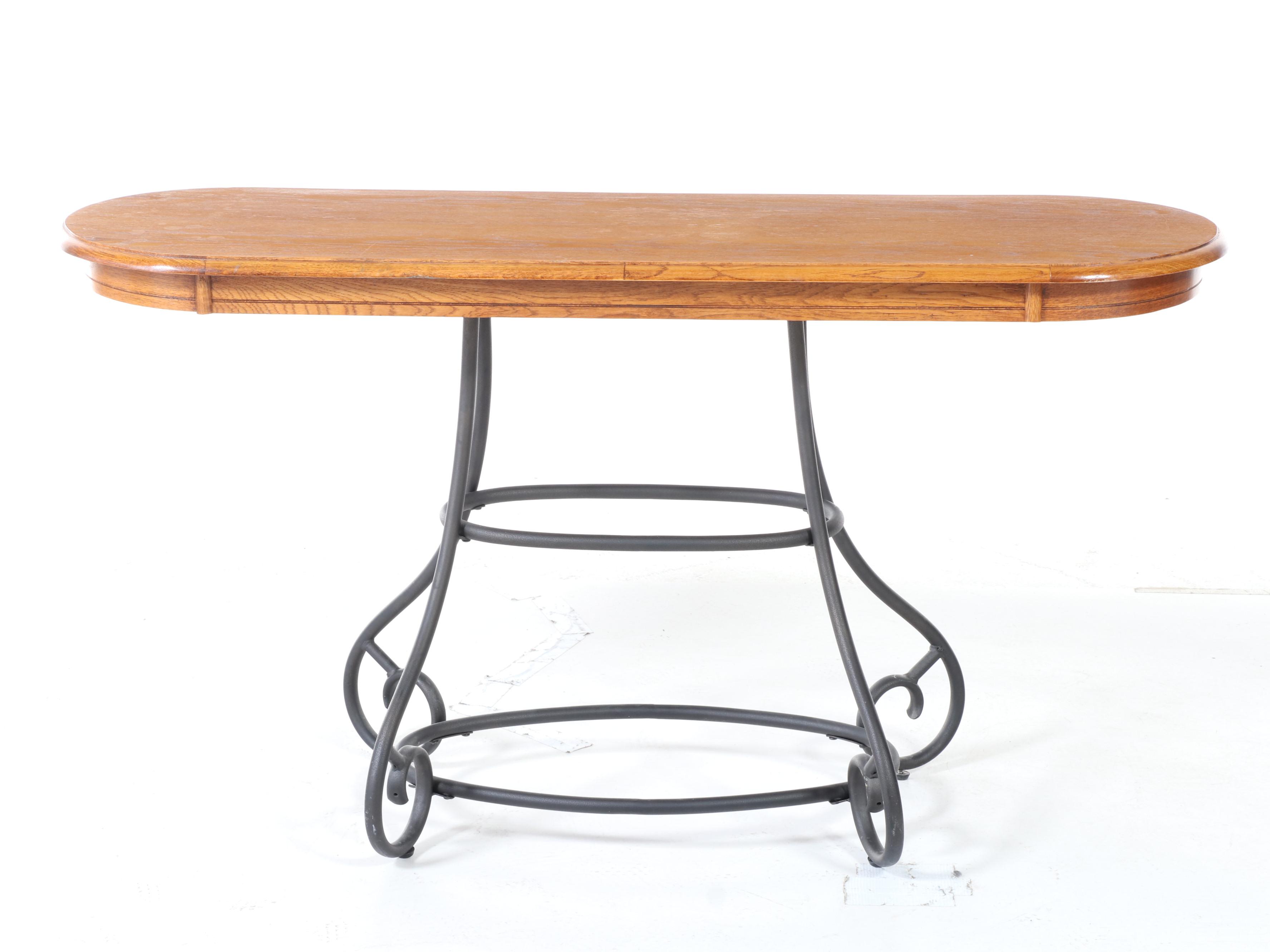 Oak and Tubular Metal Console Table