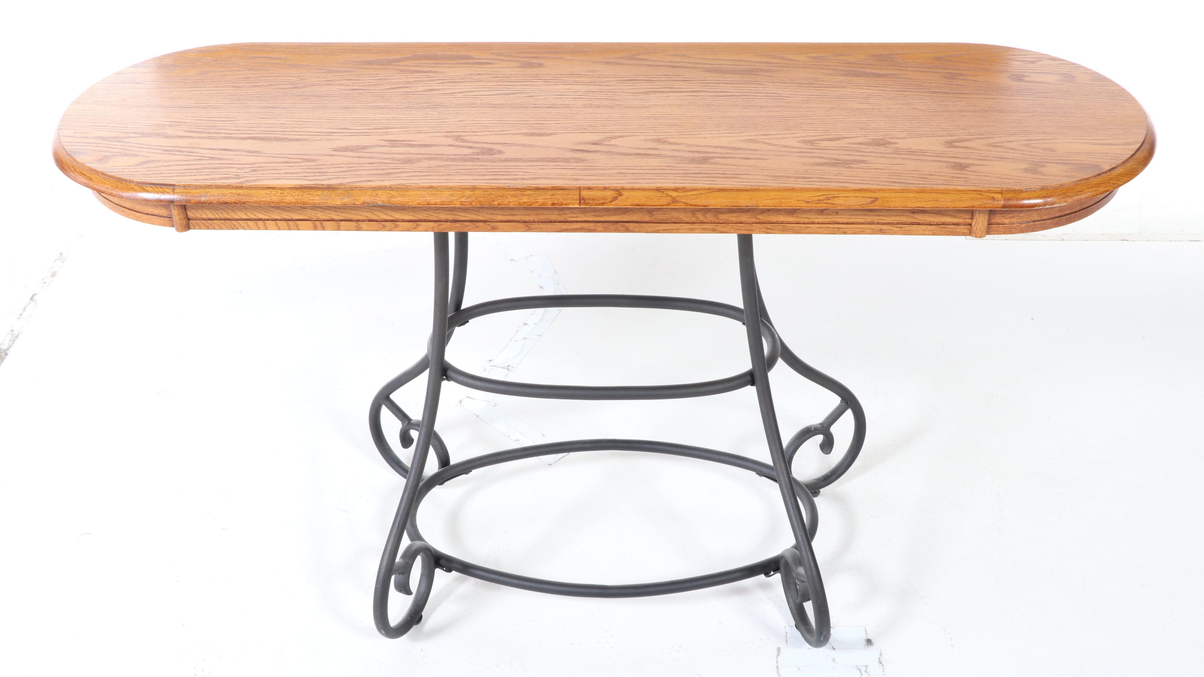 Oak and Tubular Metal Console Table