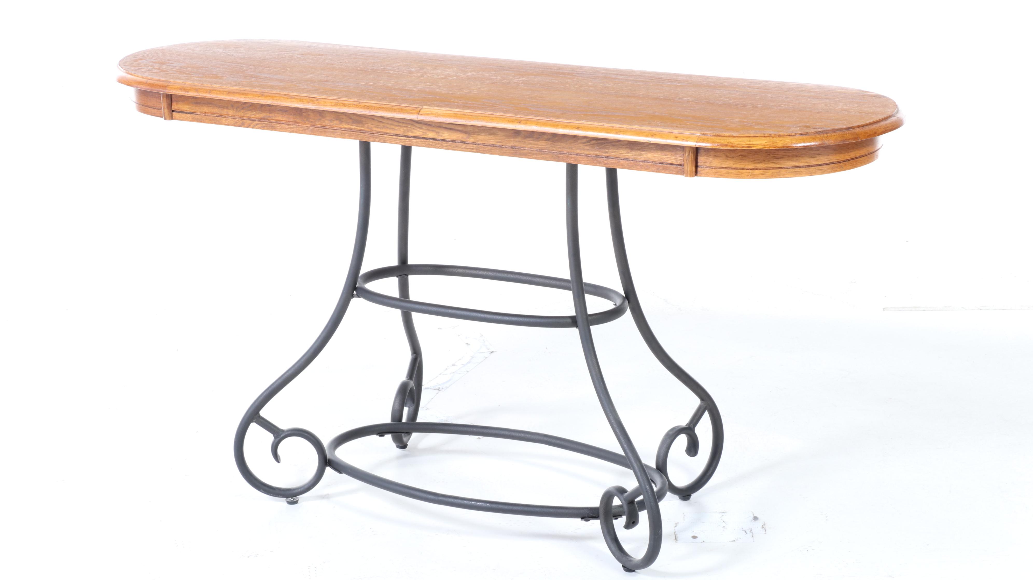 Oak and Tubular Metal Console Table