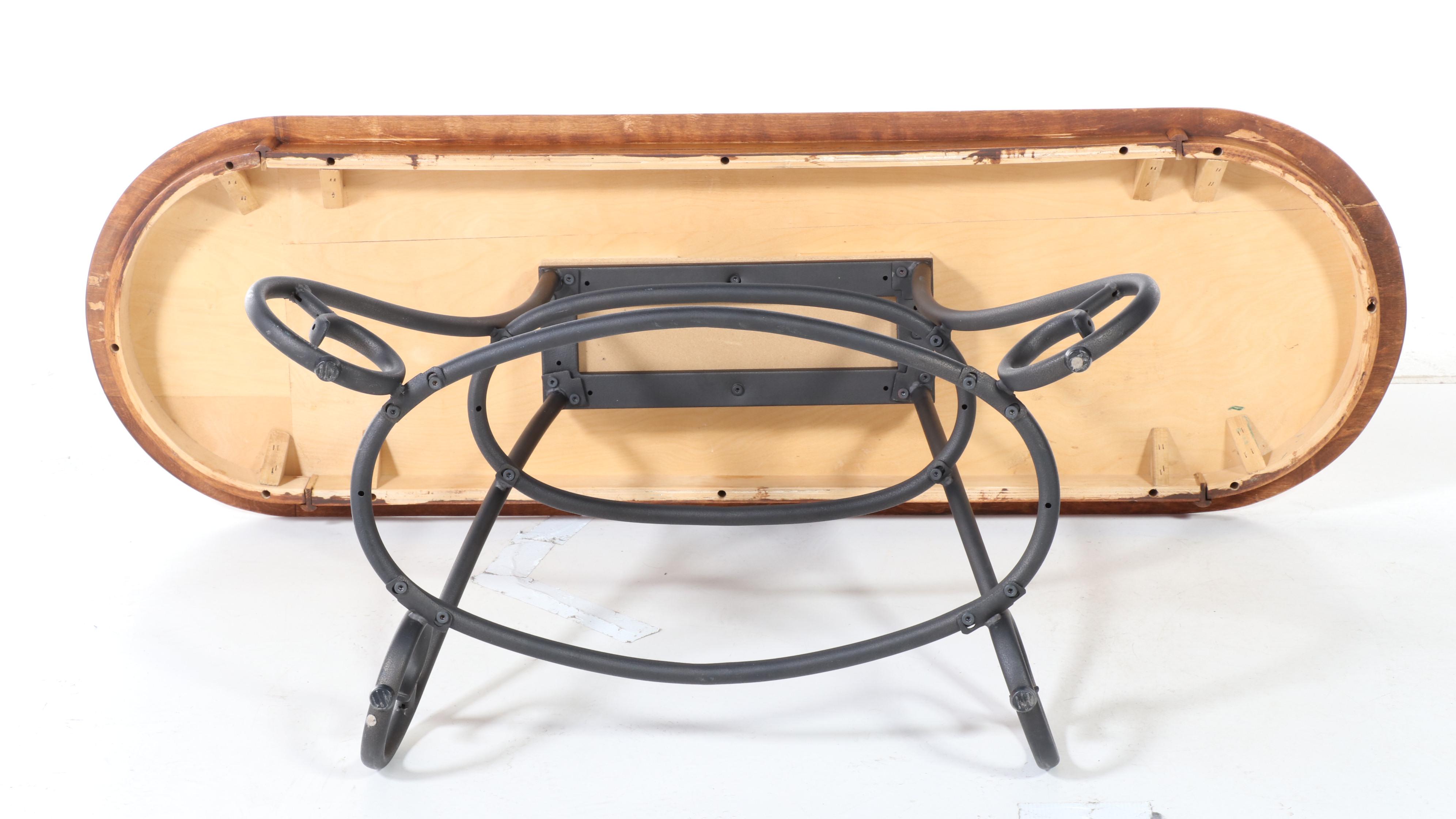 Oak and Tubular Metal Console Table