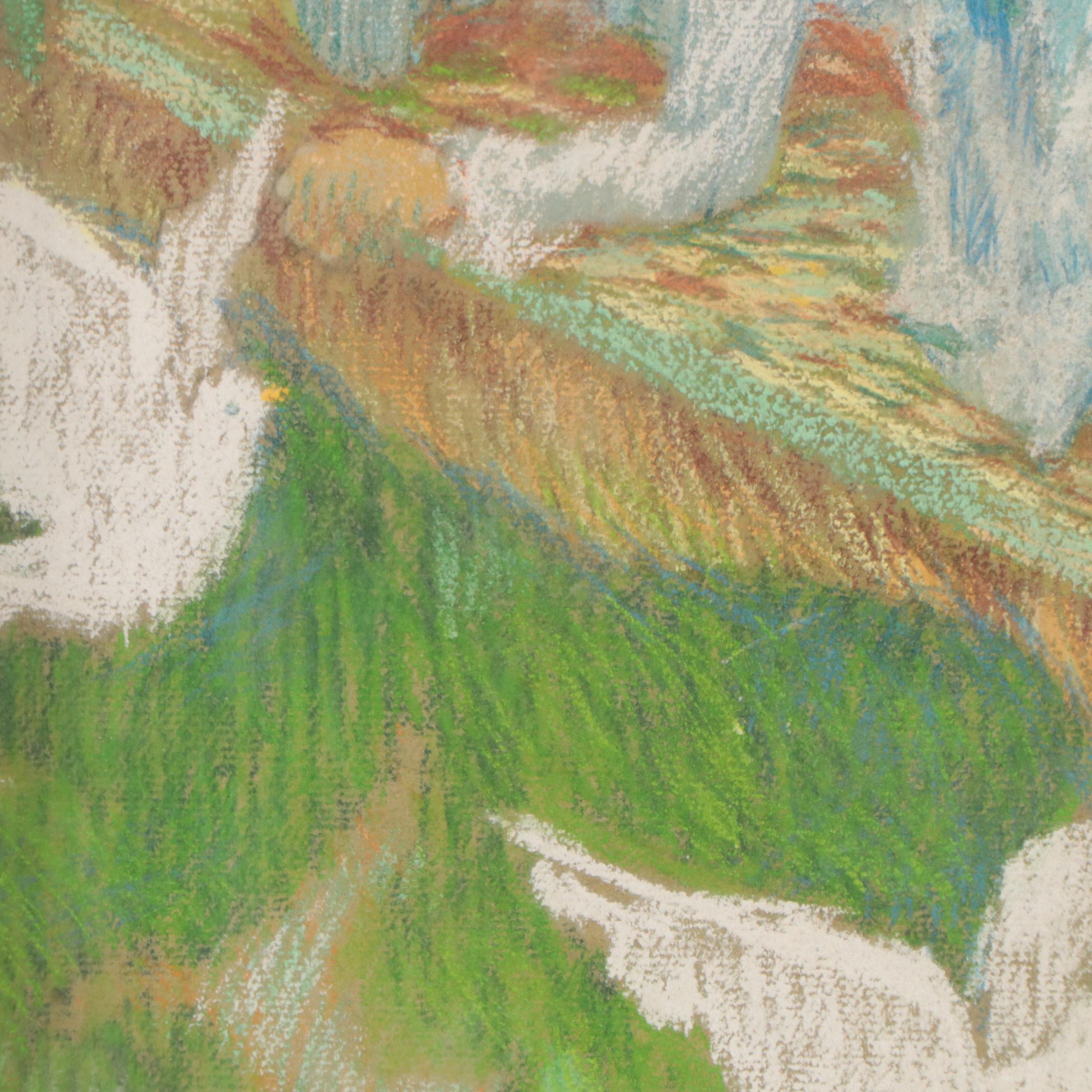 Pastel Drawing of Young Girl in a Tree House, Mid-20th Century