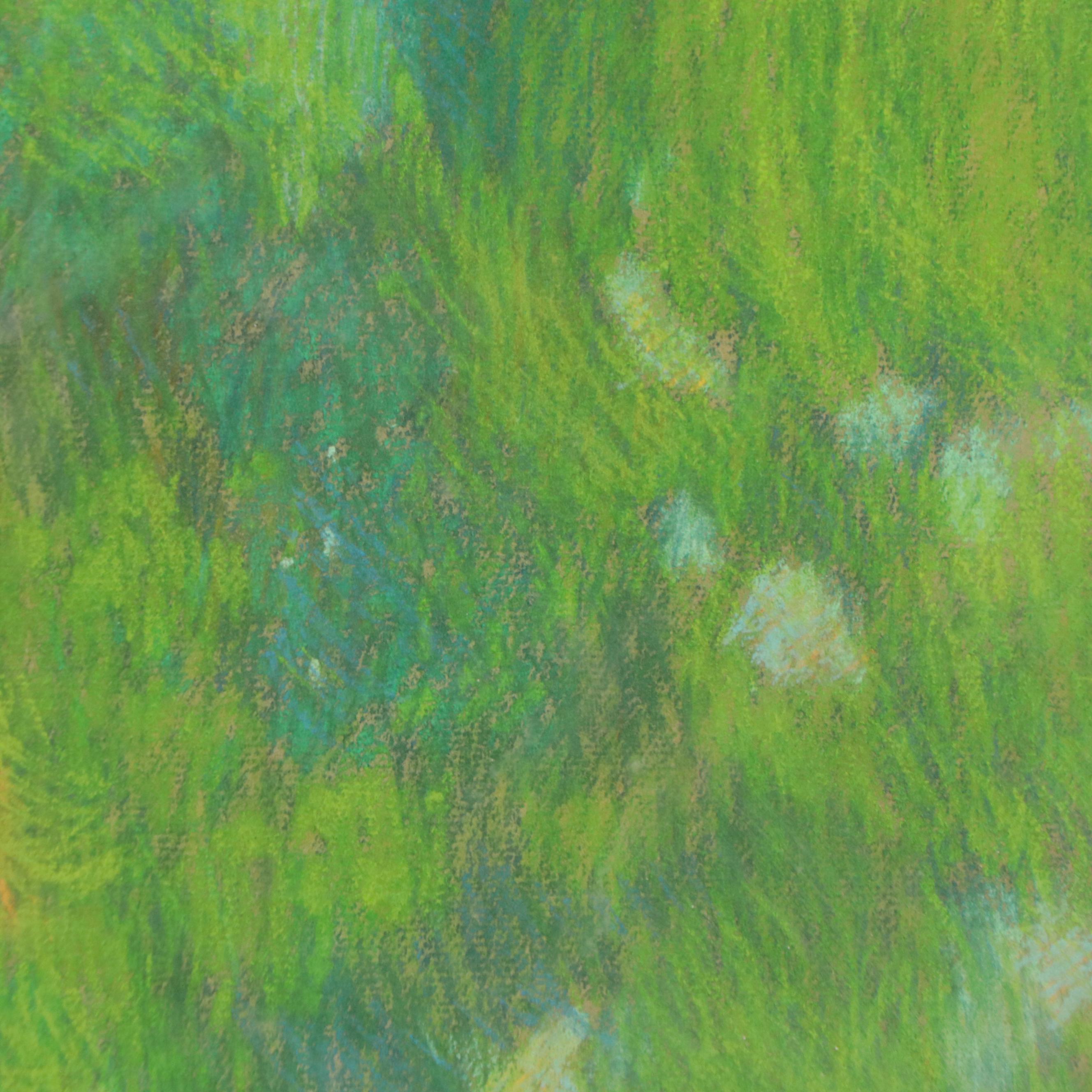 Pastel Drawing of Young Girl in a Tree House, Mid-20th Century