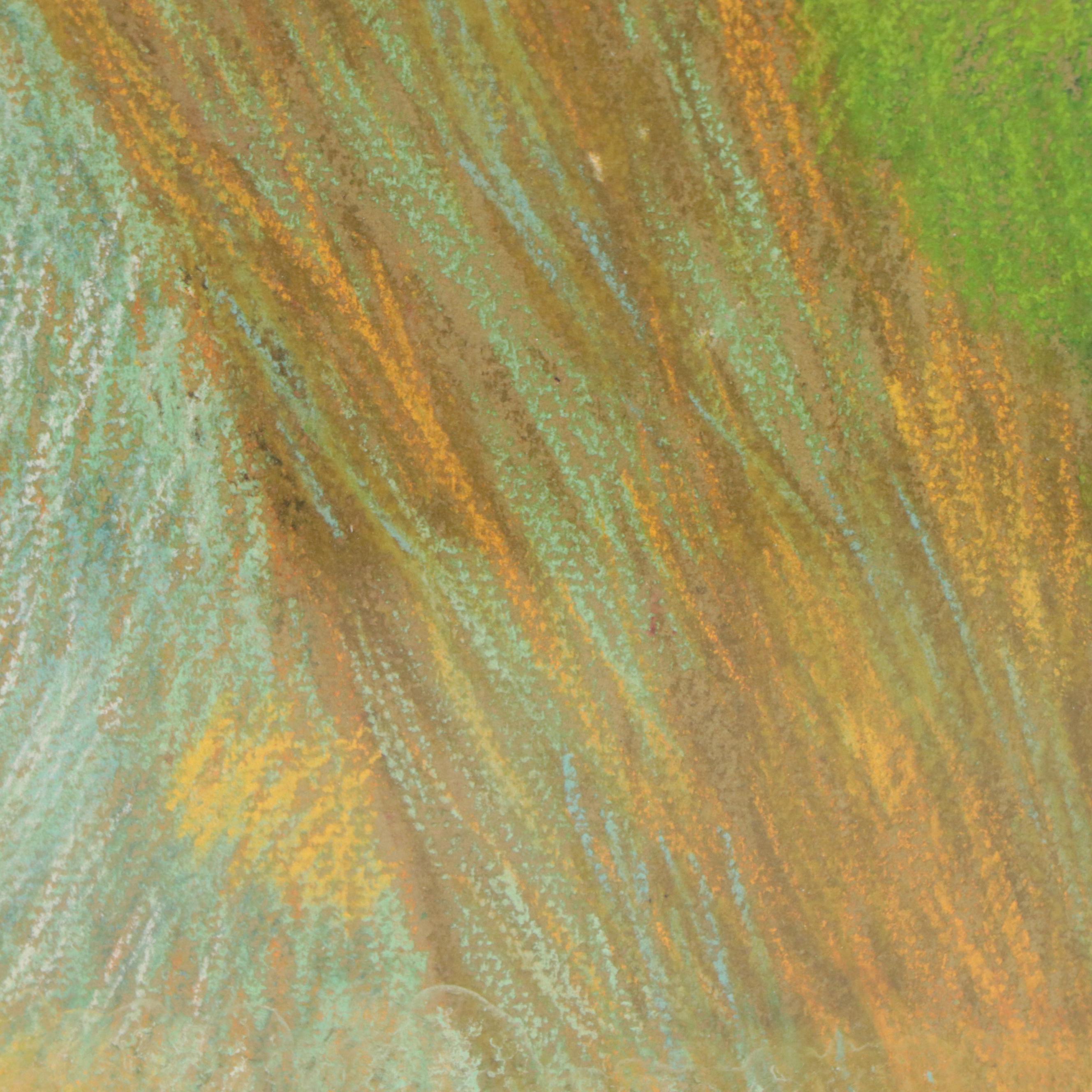 Pastel Drawing of Young Girl in a Tree House, Mid-20th Century