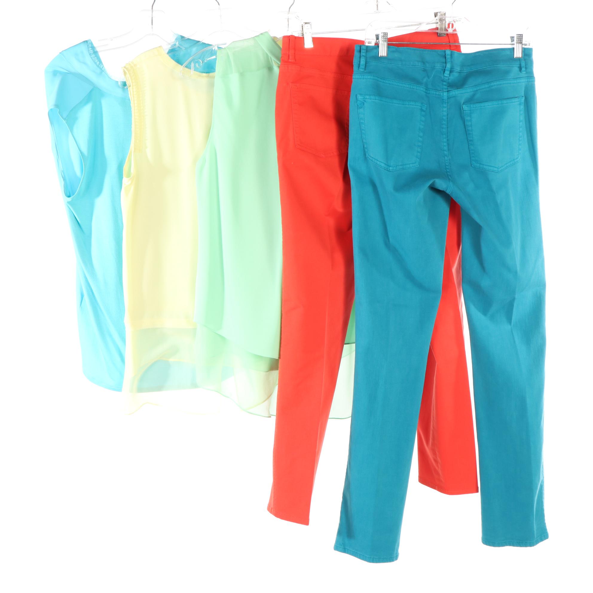 Elie Tahari Judith, Amelie and Eve Sleeveless Tops with Jean Style Pants