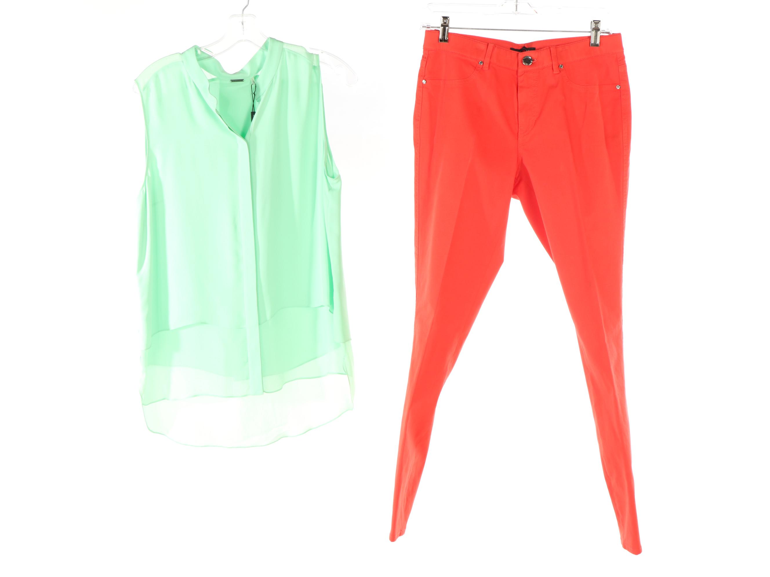 Elie Tahari Judith, Amelie and Eve Sleeveless Tops with Jean Style Pants