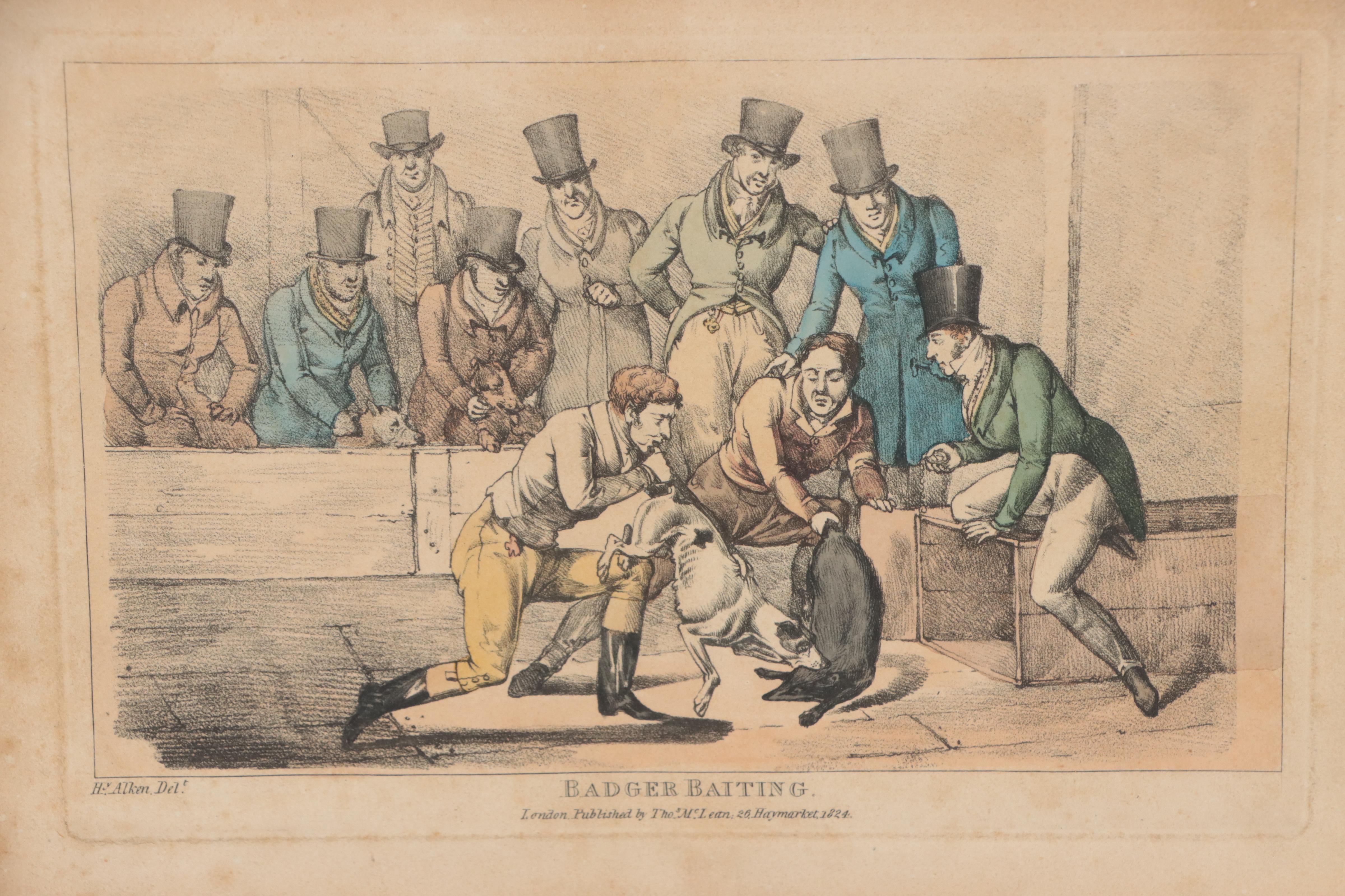 Hand-Colored Etchings After Henry Alken of Dog Fights, 19th Century