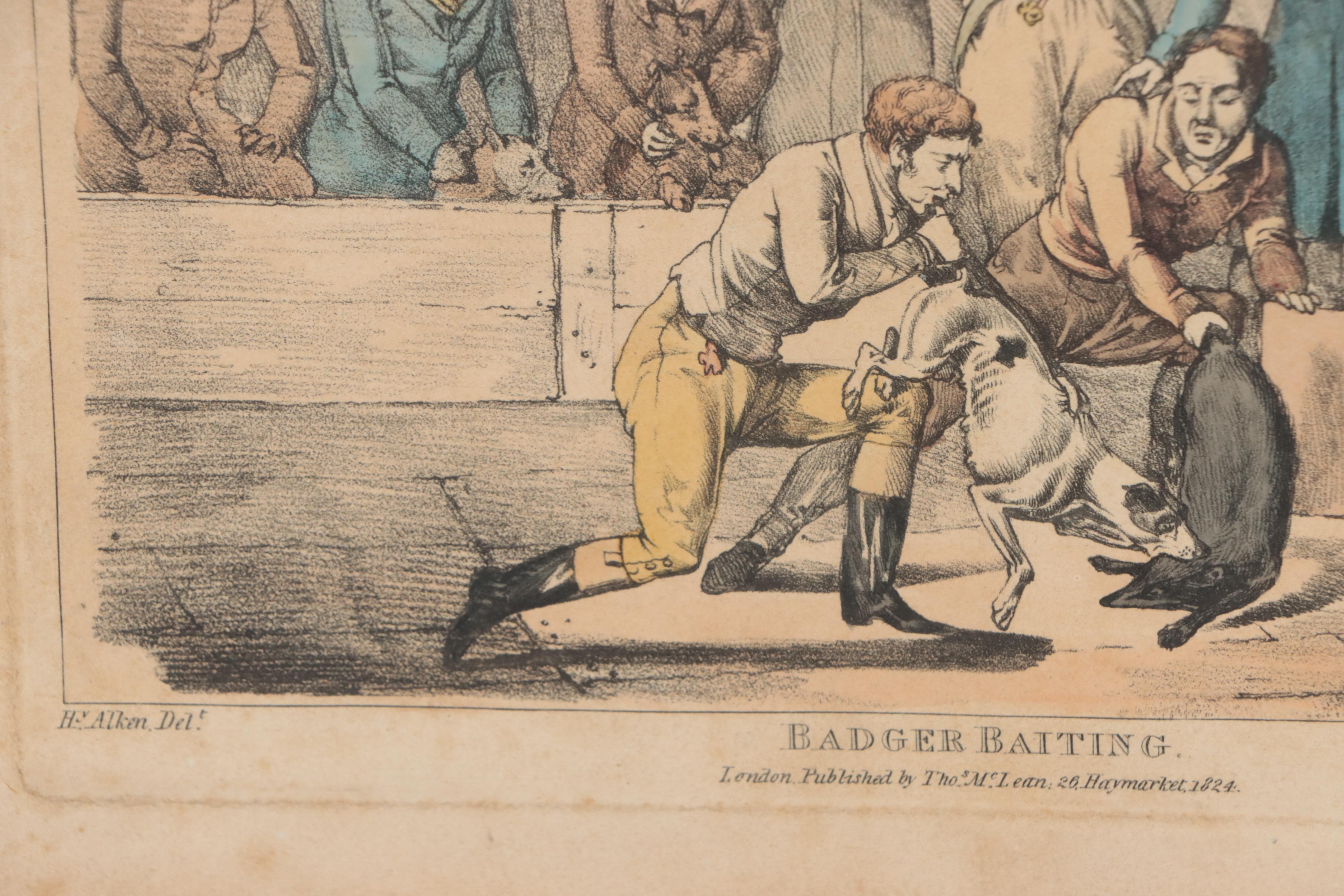 Hand-Colored Etchings After Henry Alken of Dog Fights, 19th Century