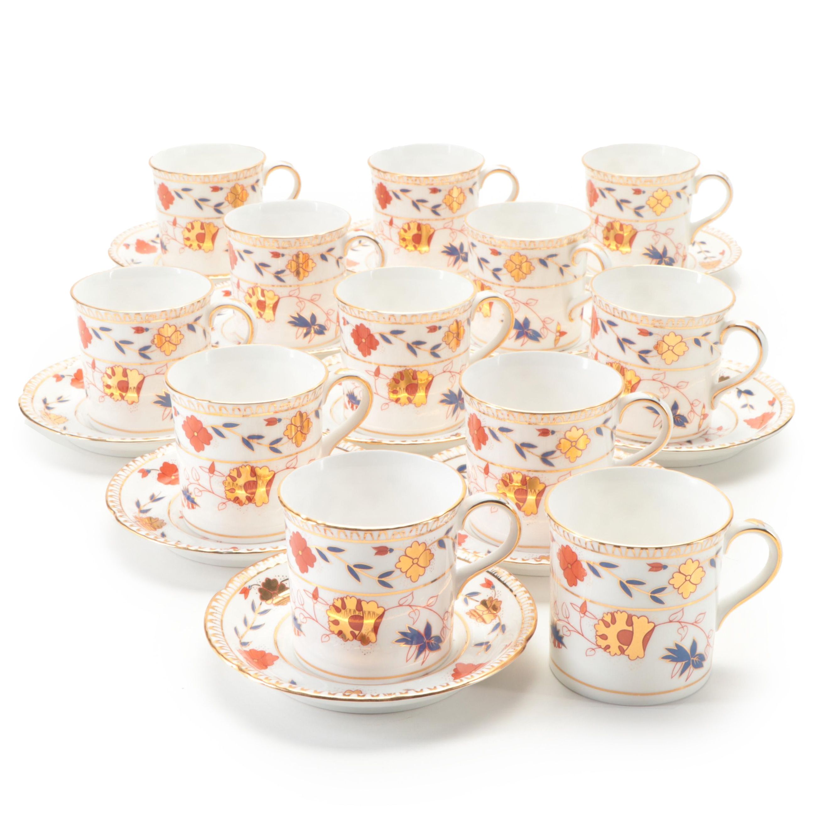 Hankook Imari Style Bone China Coffee Can Demitasse Cups and Saucers