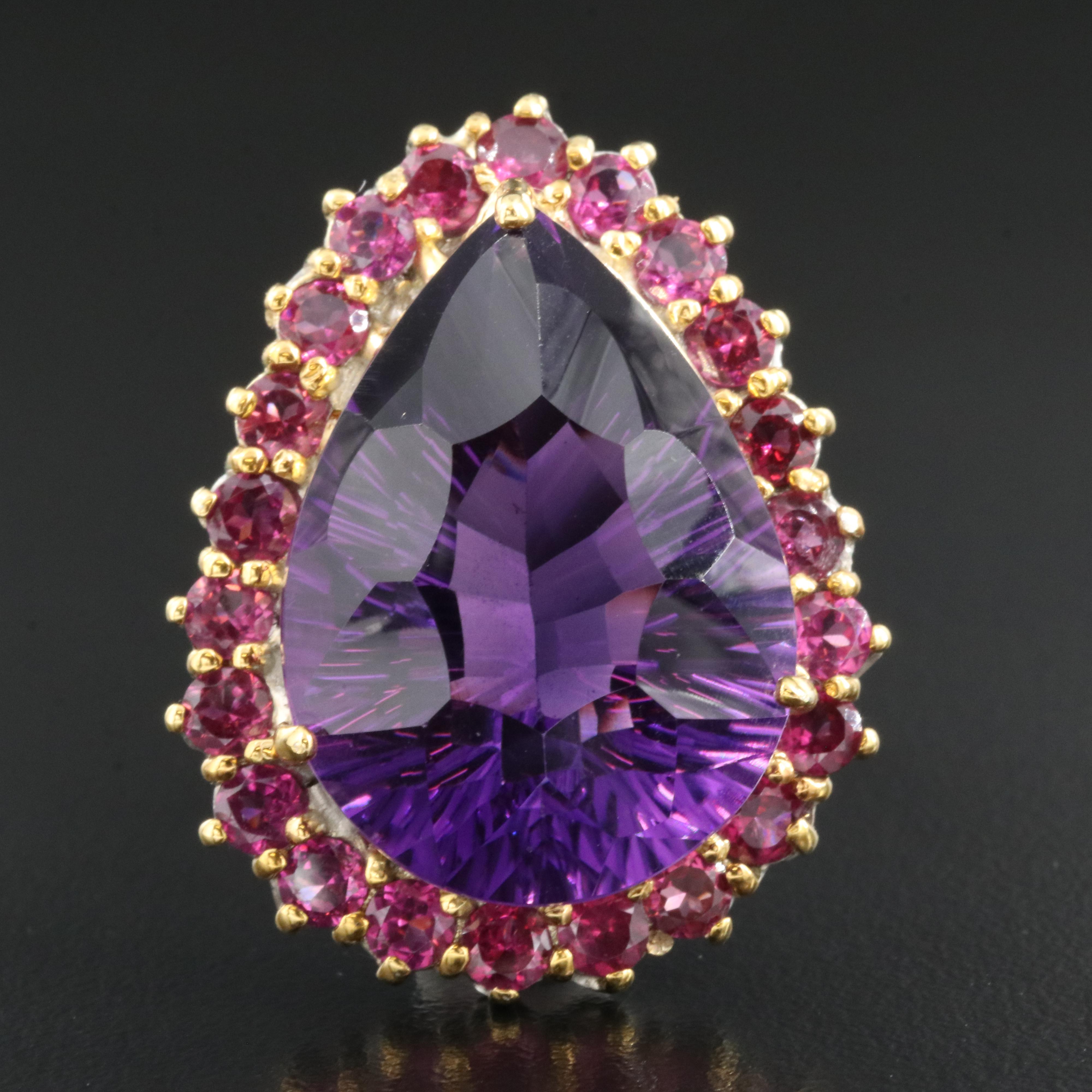Sterling Amethyst and Garnet Brooch