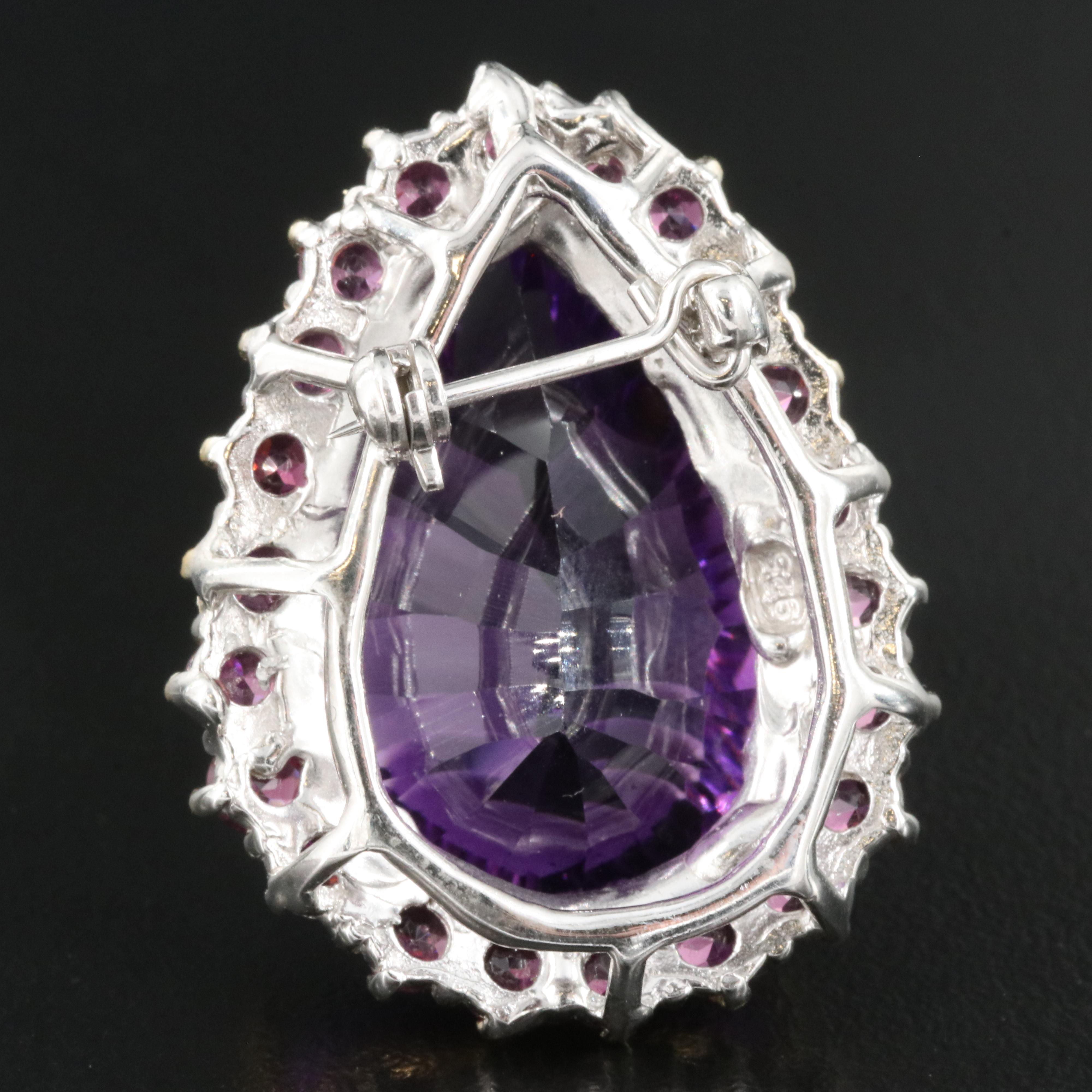 Sterling Amethyst and Garnet Brooch