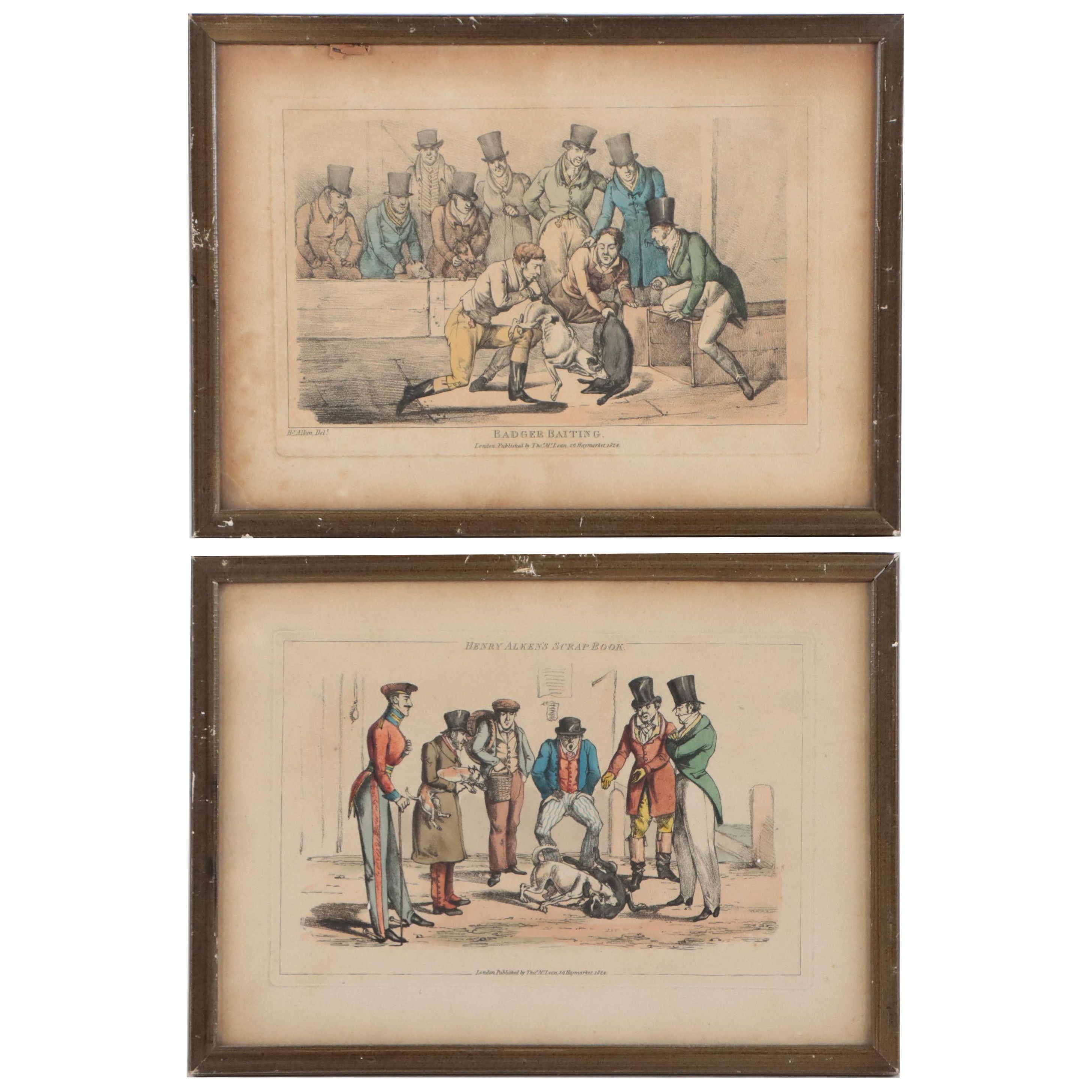 Hand-Colored Etchings After Henry Alken of Dog Fights, 19th Century