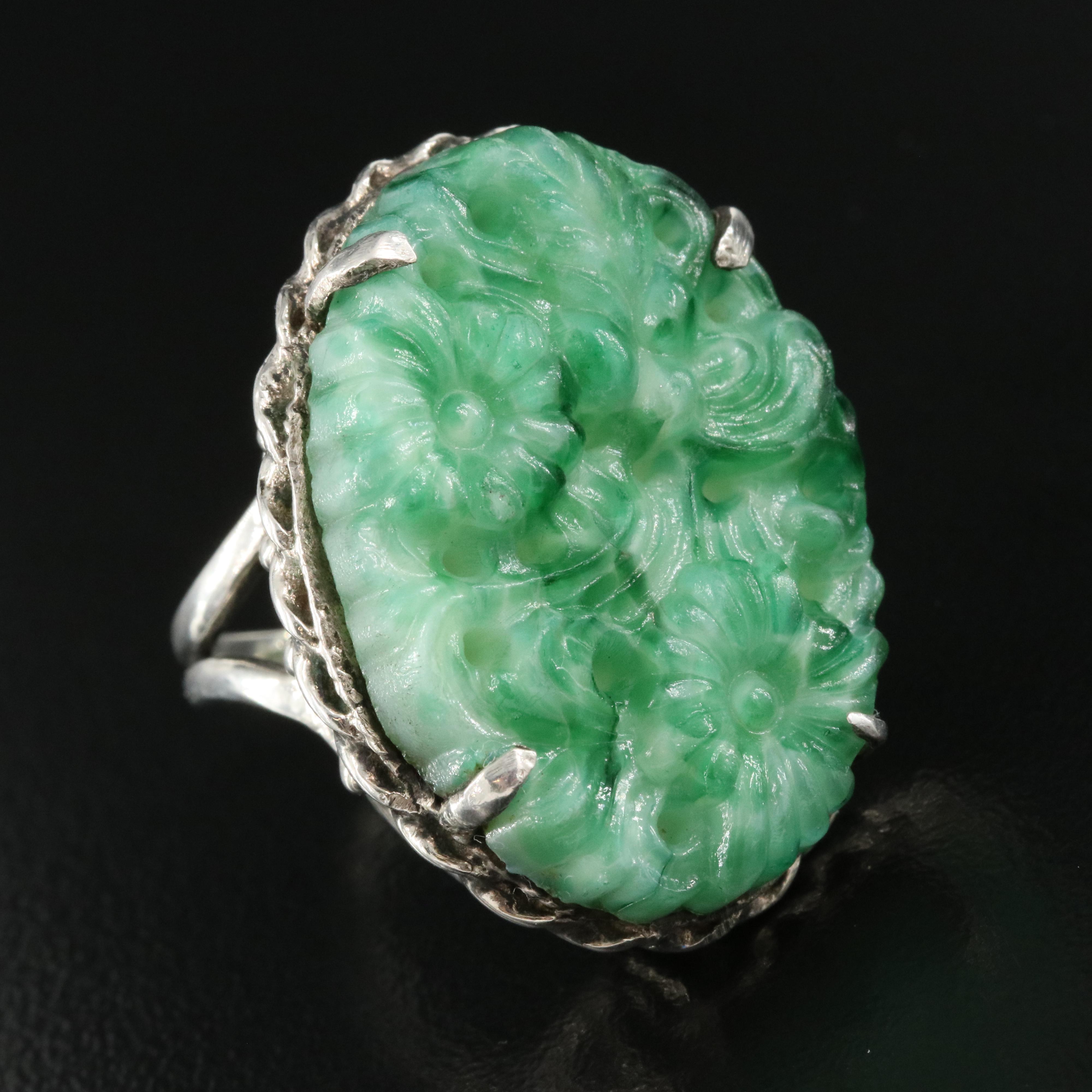 800 Silver Glass Floral Ring