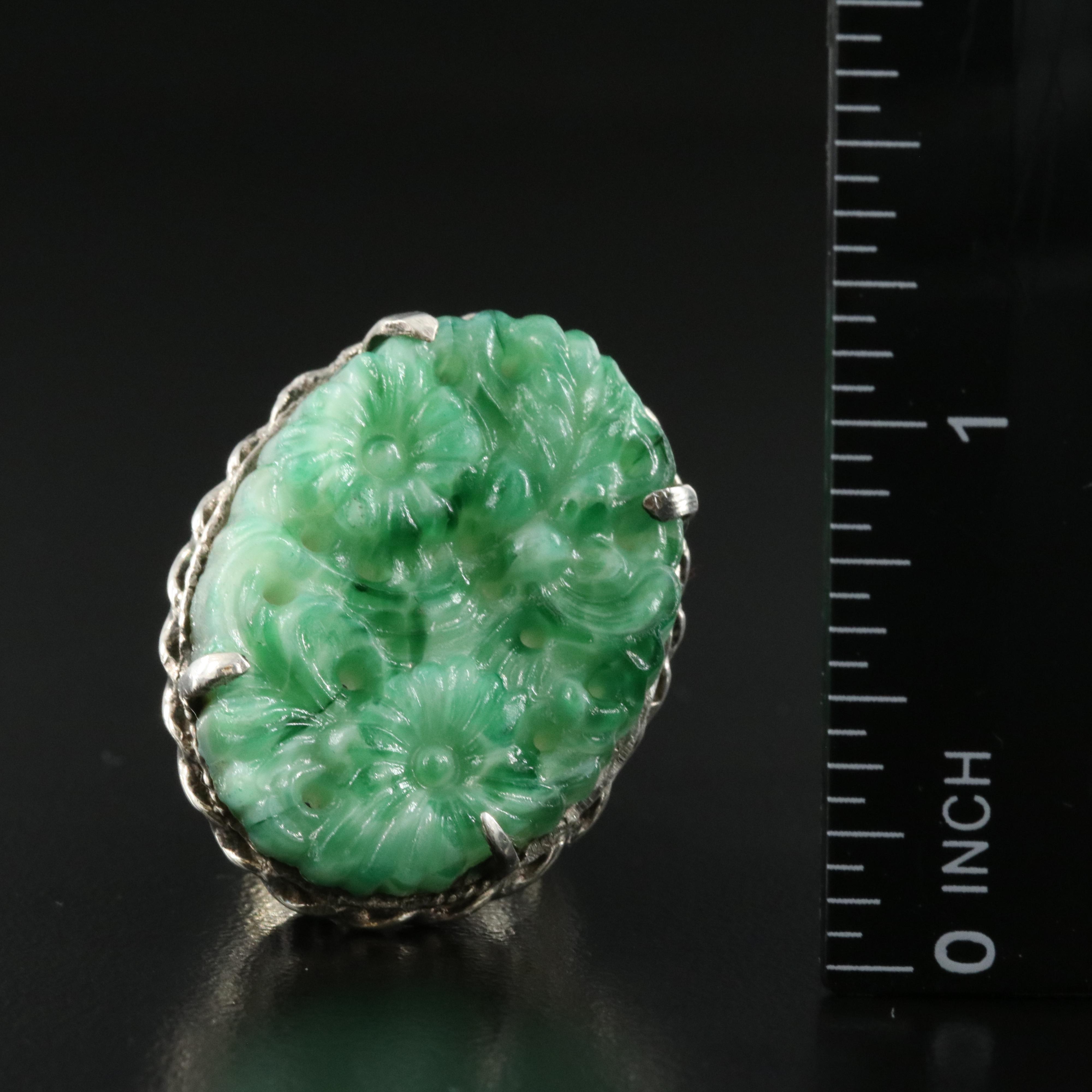 800 Silver Glass Floral Ring