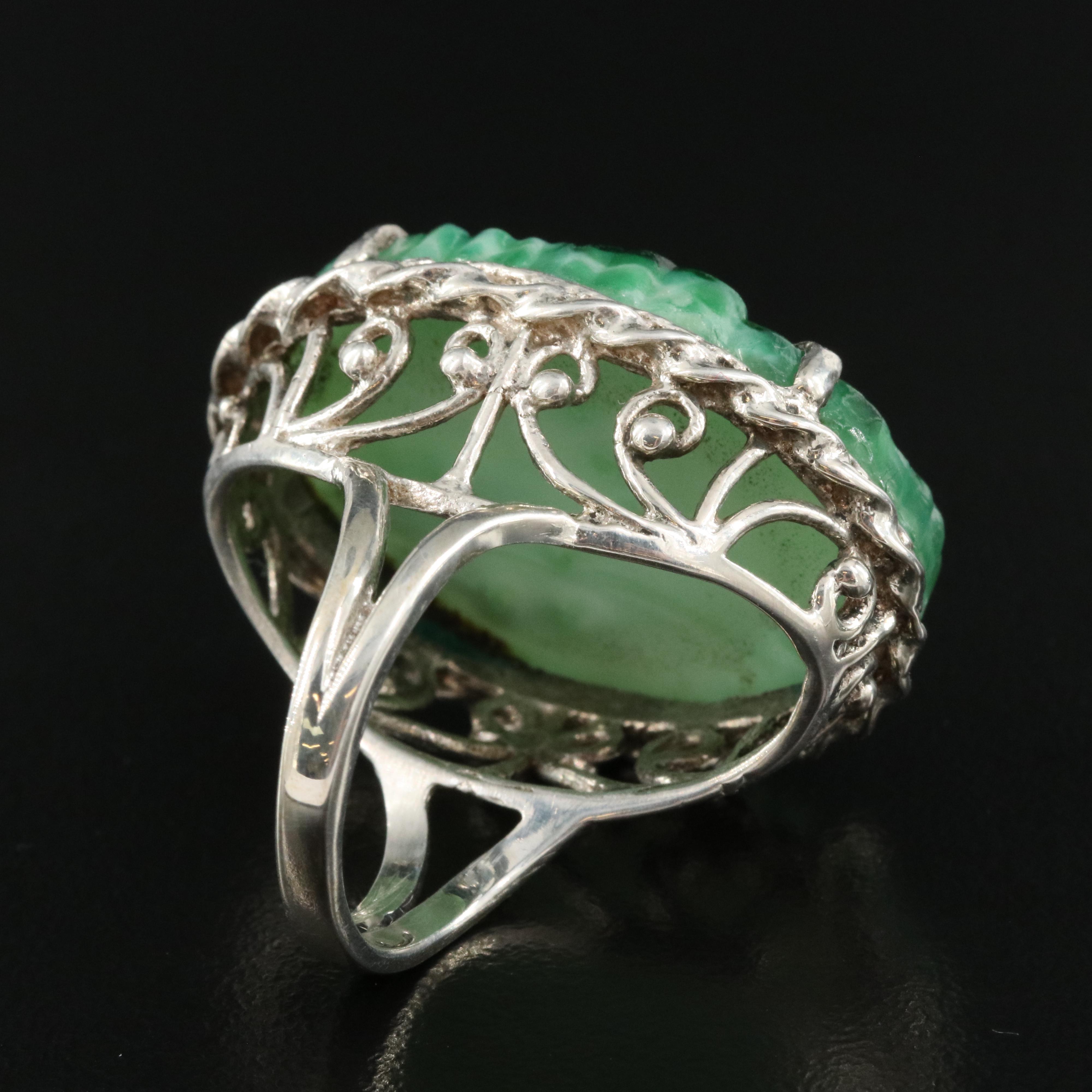 800 Silver Glass Floral Ring