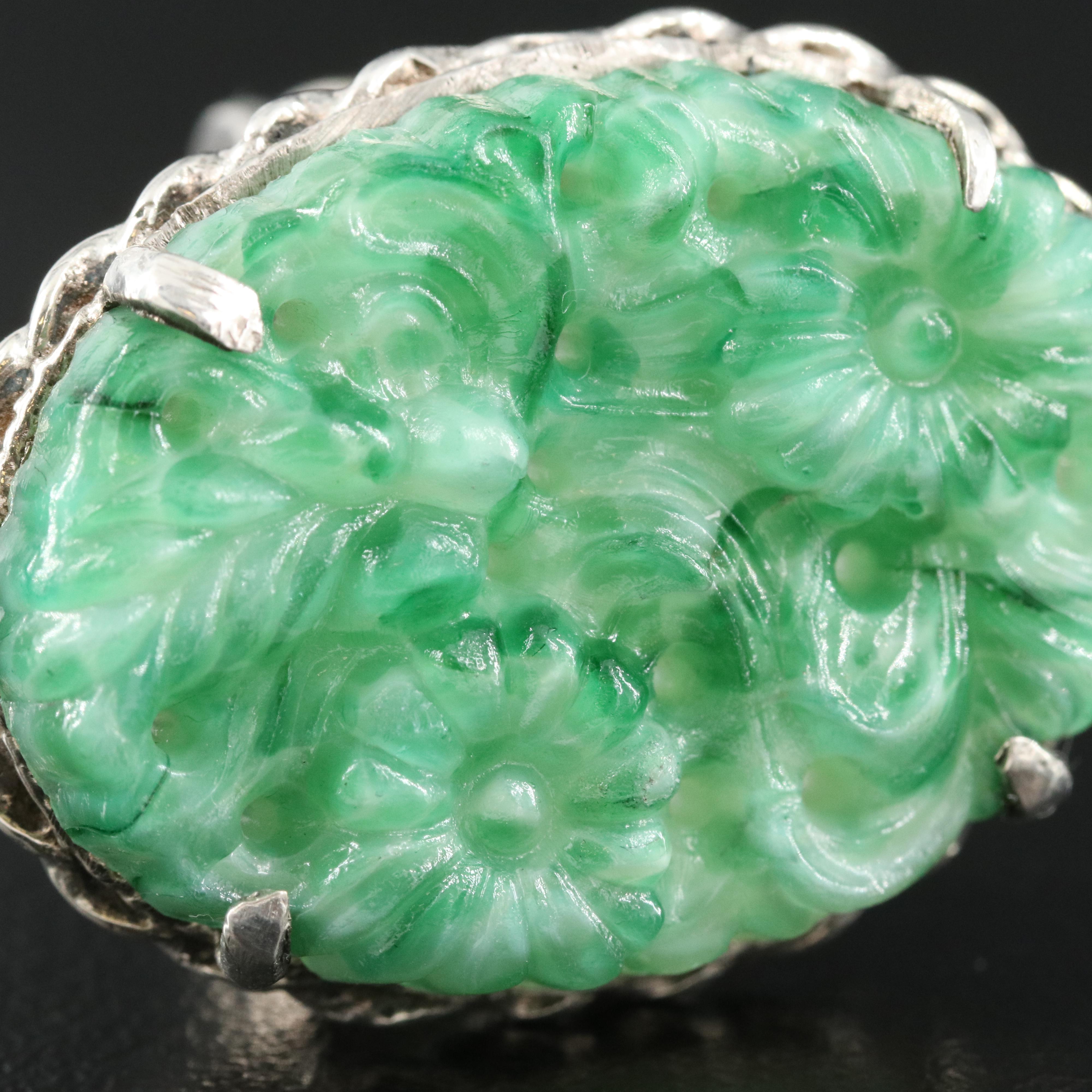 800 Silver Glass Floral Ring