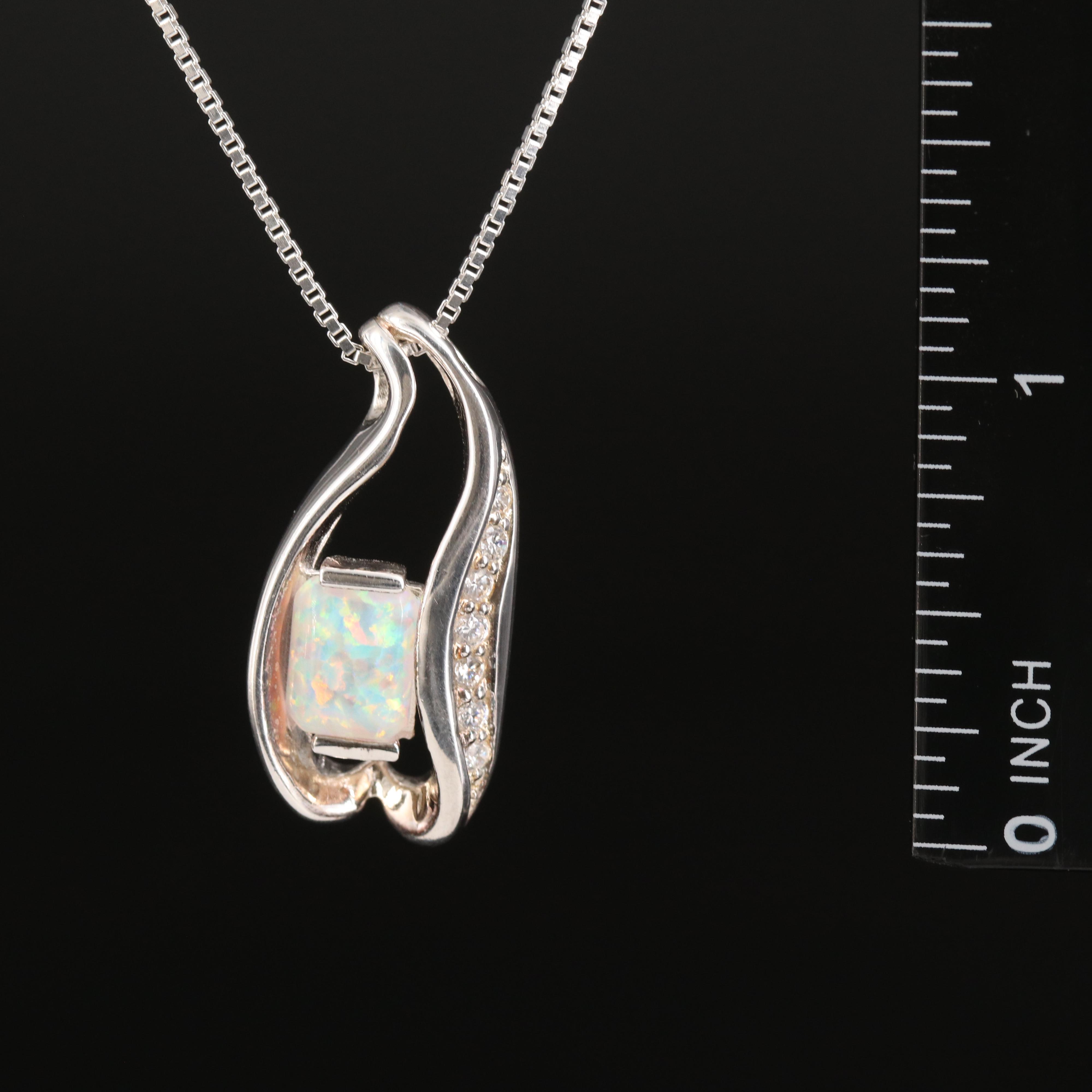 Sterling Opal and Cubic Zirconia Pendant Necklace