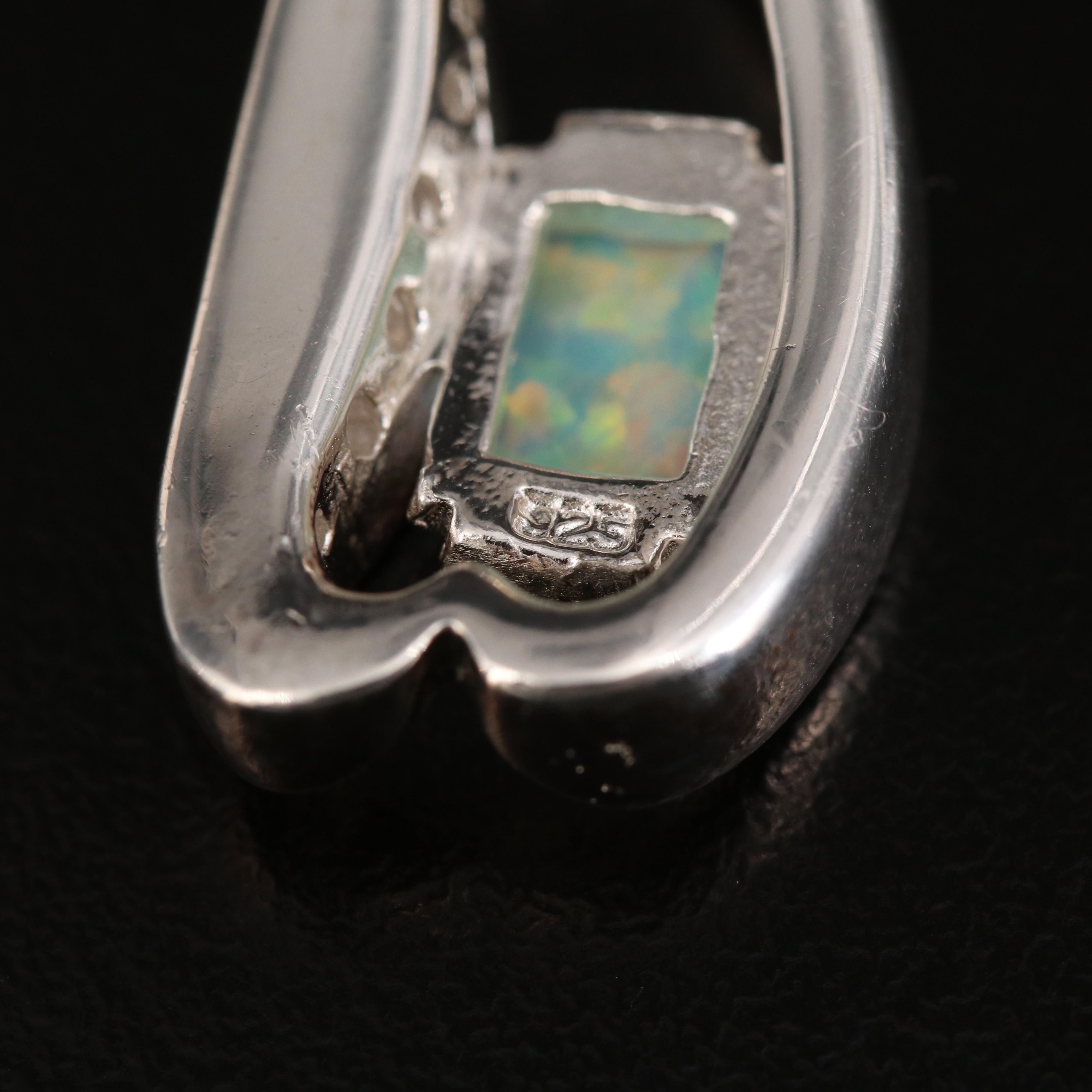 Sterling Opal and Cubic Zirconia Pendant Necklace