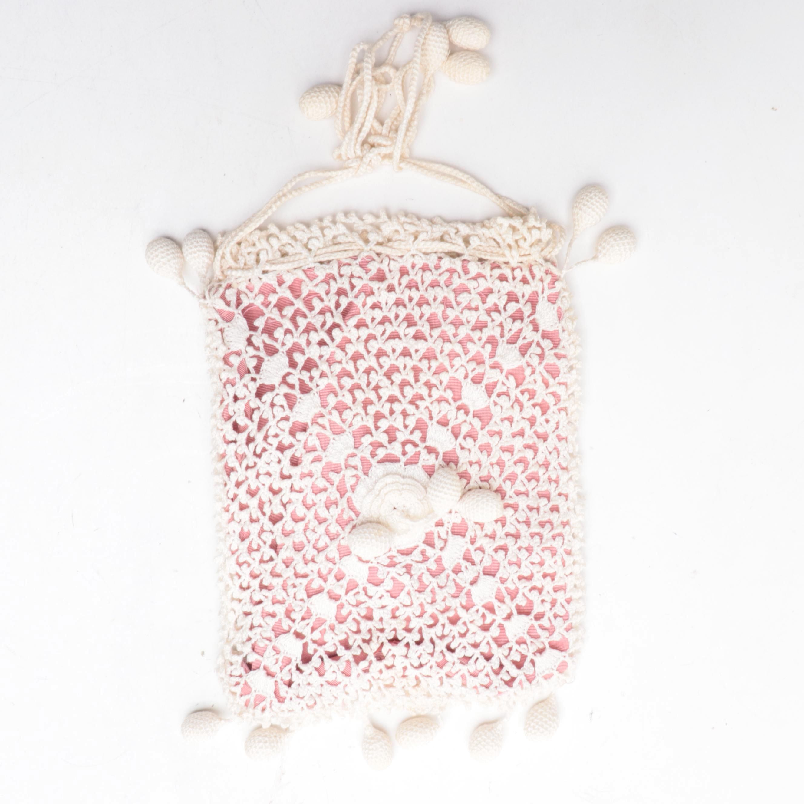 Crocheted Drawstring Pouches with Patterned Scarves