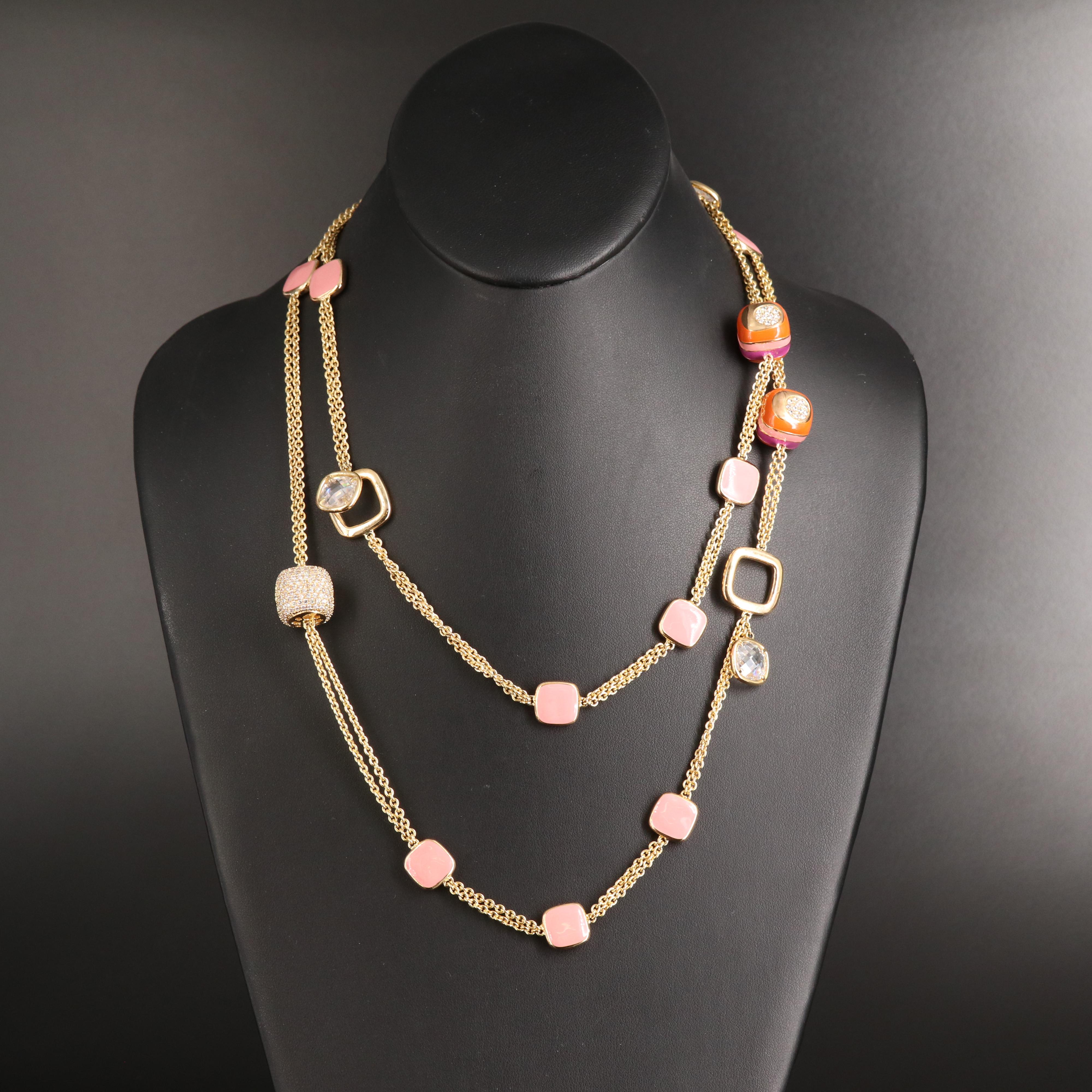 Enamel and Cubic Zirconia Station Necklace