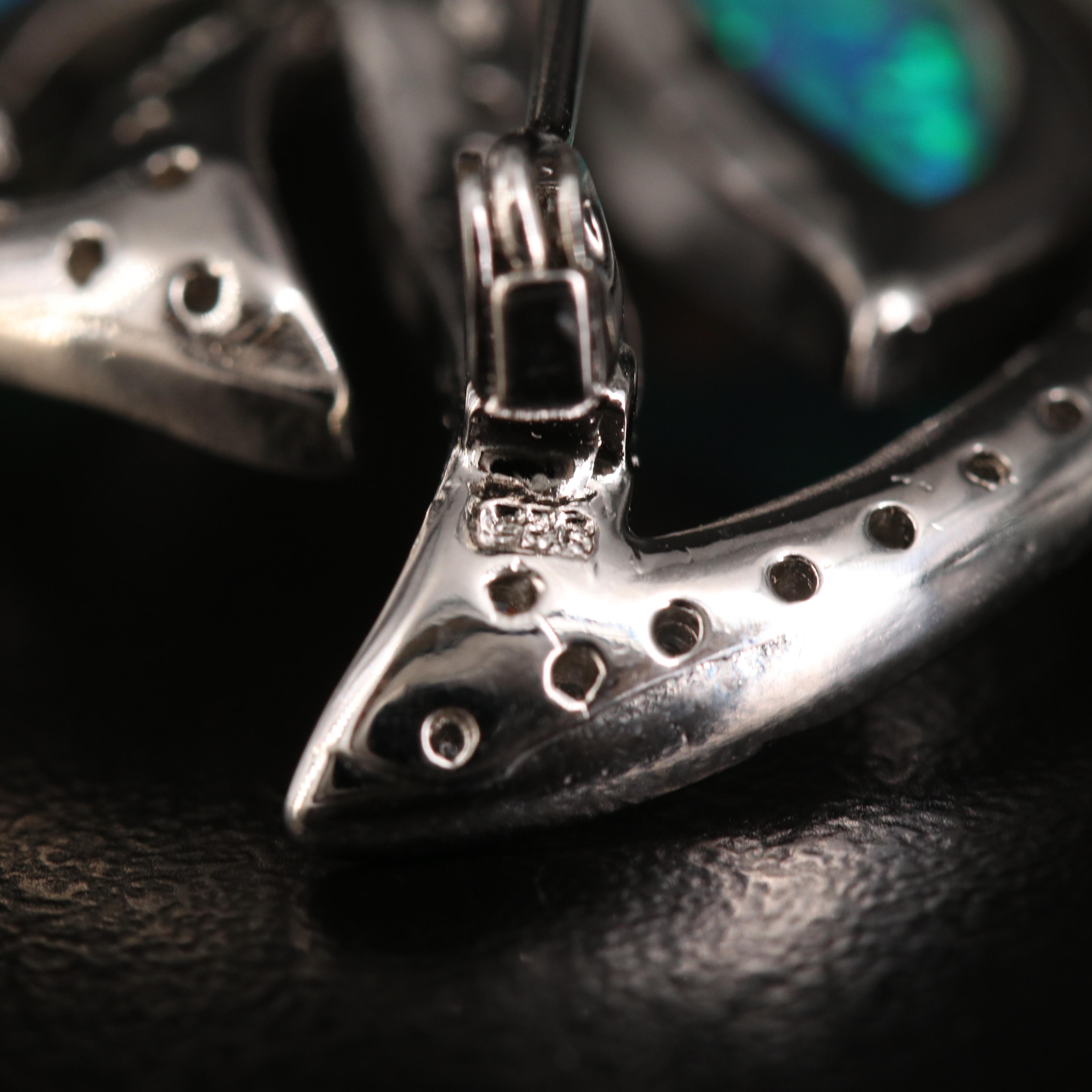 Sterling Opal Doublet and Cubic Zirconia Leaf Brooch