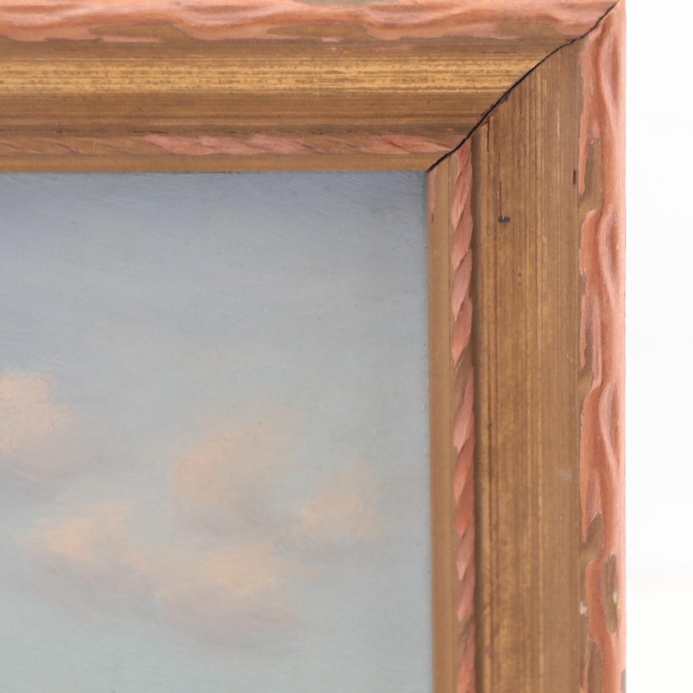 Oil Painting of Sailing Ship On Ocean, Early 20th Century