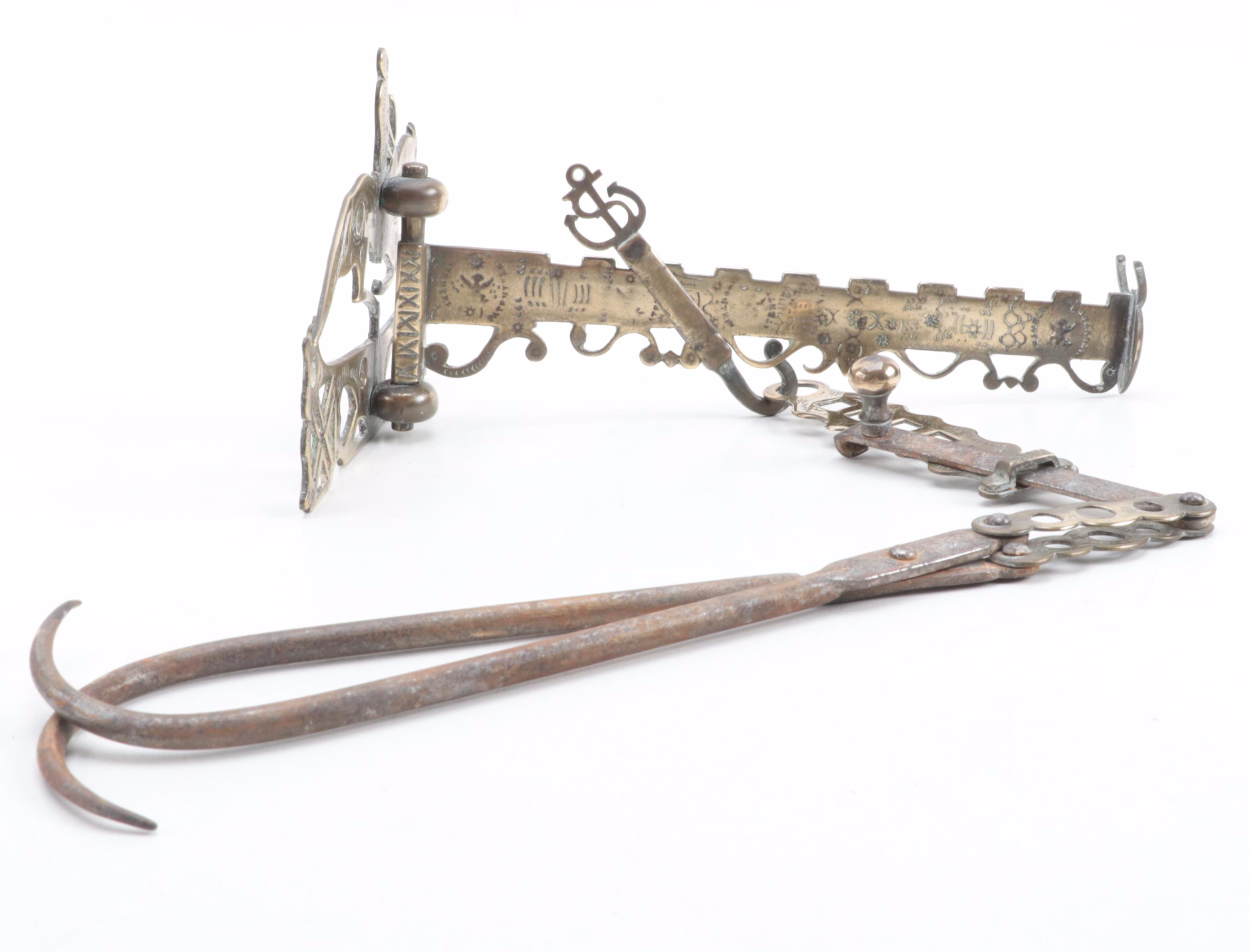 American Chased Brass Hearth Crane in the Form of a Running Horse, circa 1840