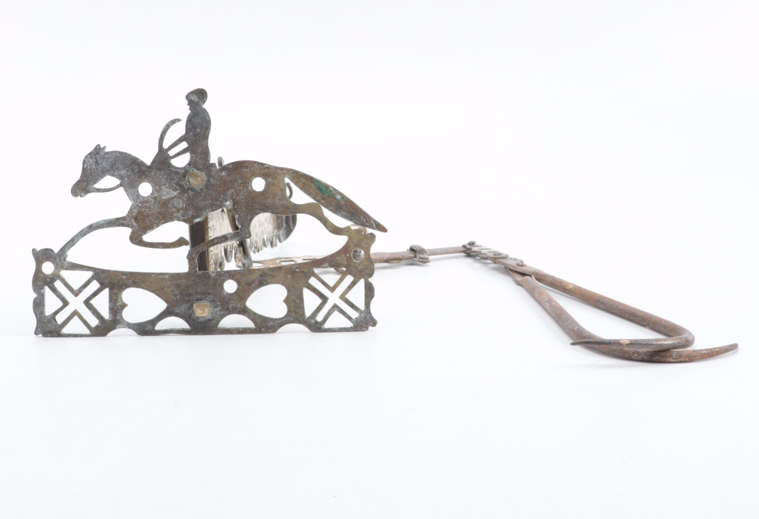 American Chased Brass Hearth Crane in the Form of a Running Horse, circa 1840