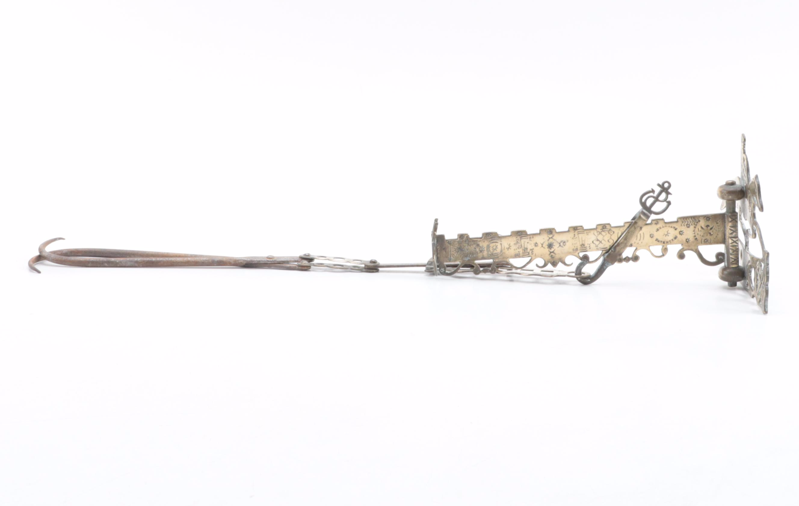 American Chased Brass Hearth Crane in the Form of a Running Horse, circa 1840